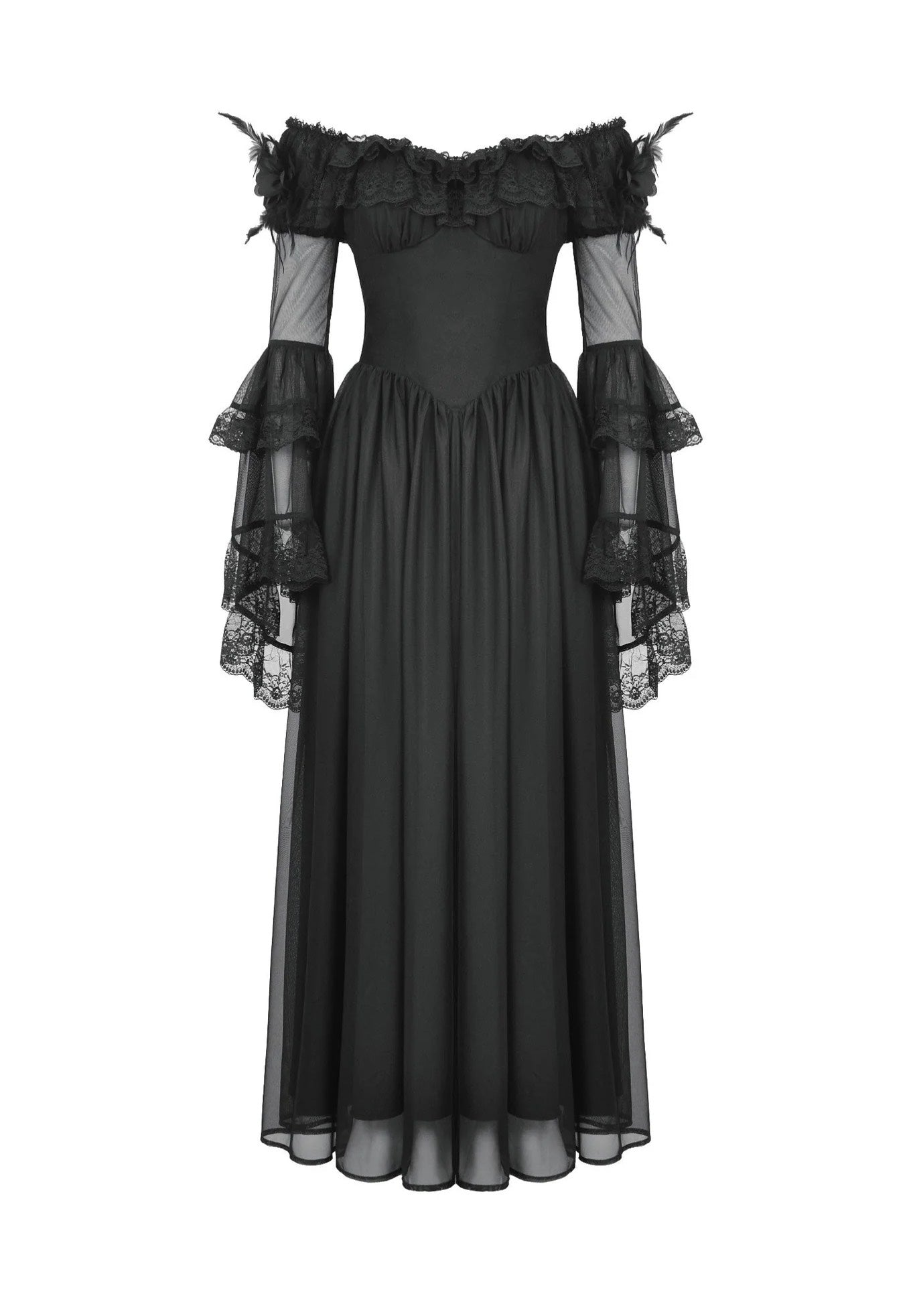 Dark In Love - Gothic Black Tulle Feather Fantasy - Dress | Women-Image