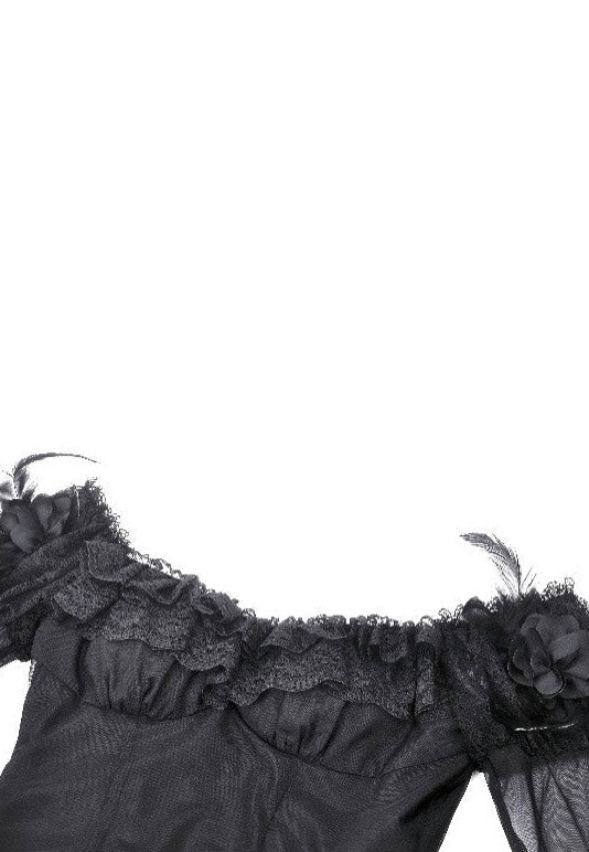 Dark In Love - Gothic Black Tulle Feather Fantasy - Dress | Women-Image