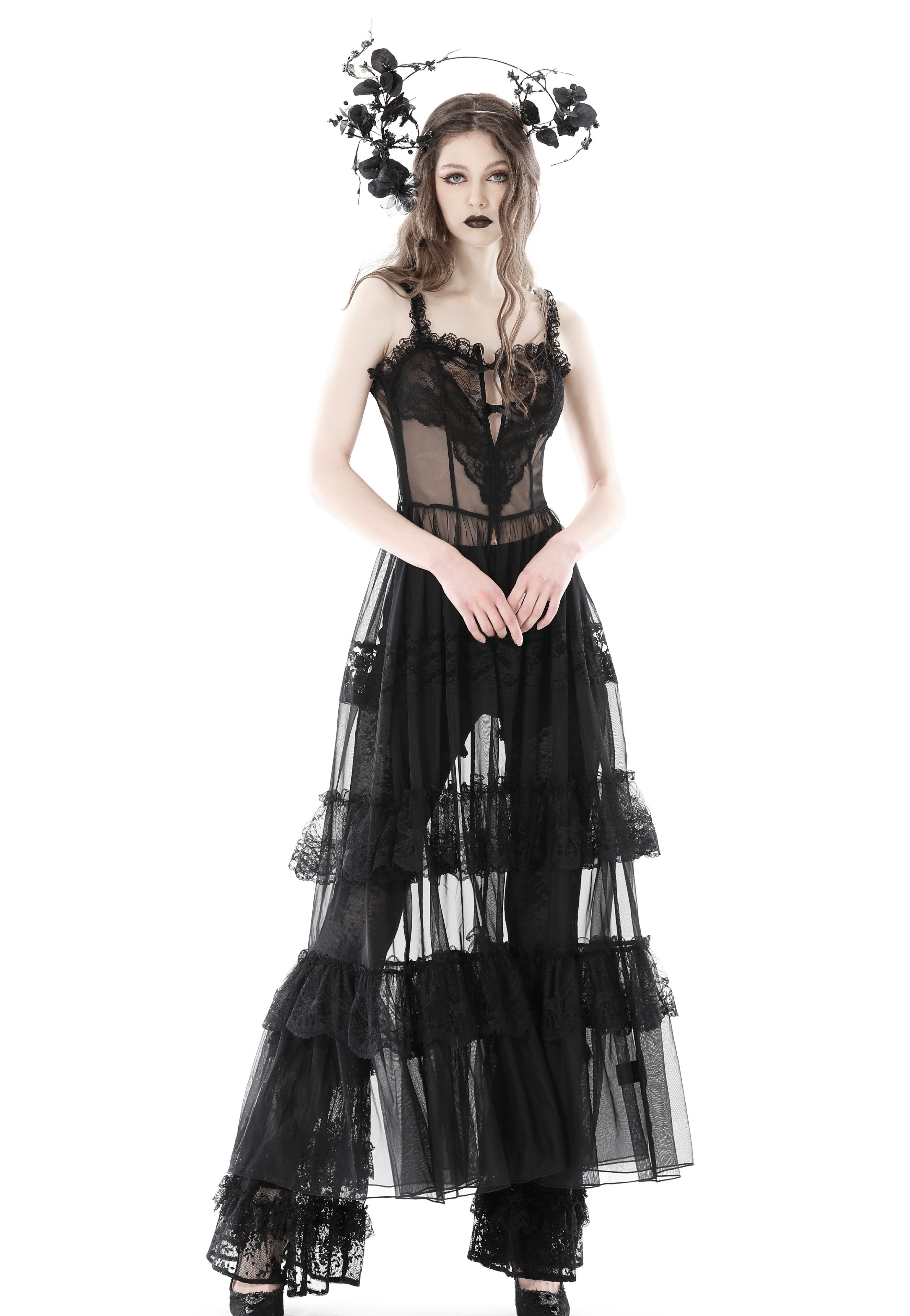 Dark In Love - Gothic Sexy Transparent Hearted Layer Lace Mesh Black - Dark In Love - Gothic Sexy Transparent Hearted Layer Lace Mesh Black -