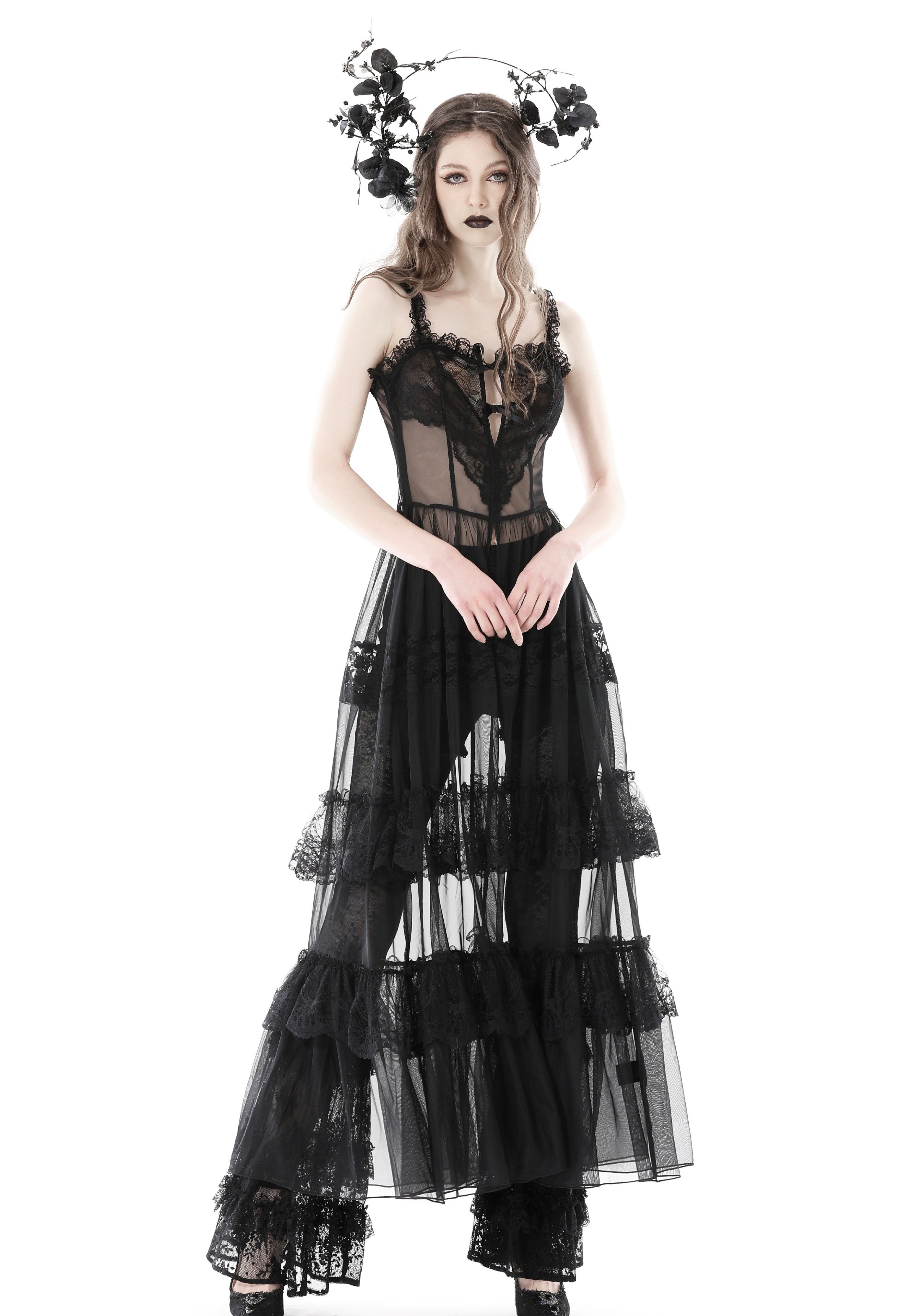 Dark In Love - Gothic Sexy Transparent Hearted Layer Lace Mesh Black - Dress