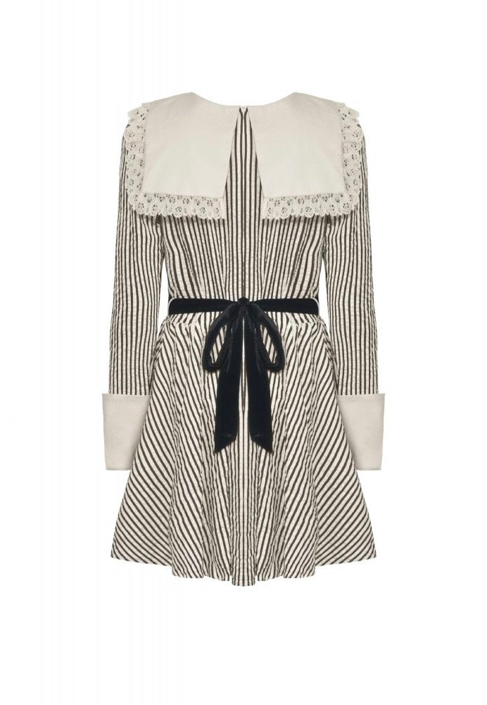 Dark In Love - Classic Vintage Big Lapels Classy Striped - Dress | Women-Image