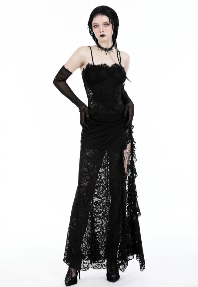 Dark In Love - Gothic Lace See-Through Sexy Waint Lace Maxi Strap - Dress