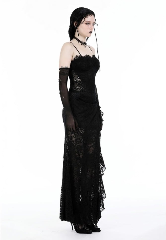 Dark In Love - Gothic Lace See-Through Sexy Waint Lace Maxi Strap - Dress