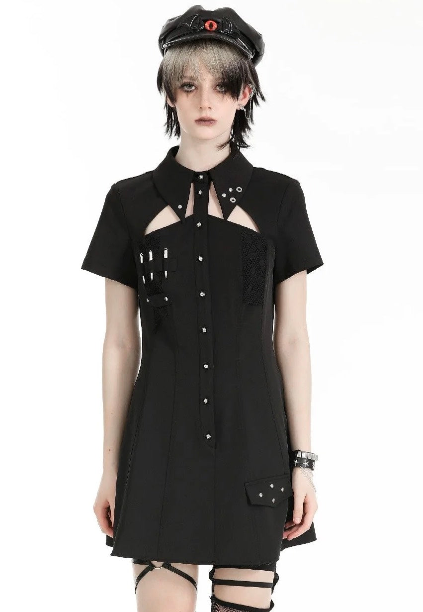 blue dress for baby girl Dark In Love - Military Gothic Black - Dress