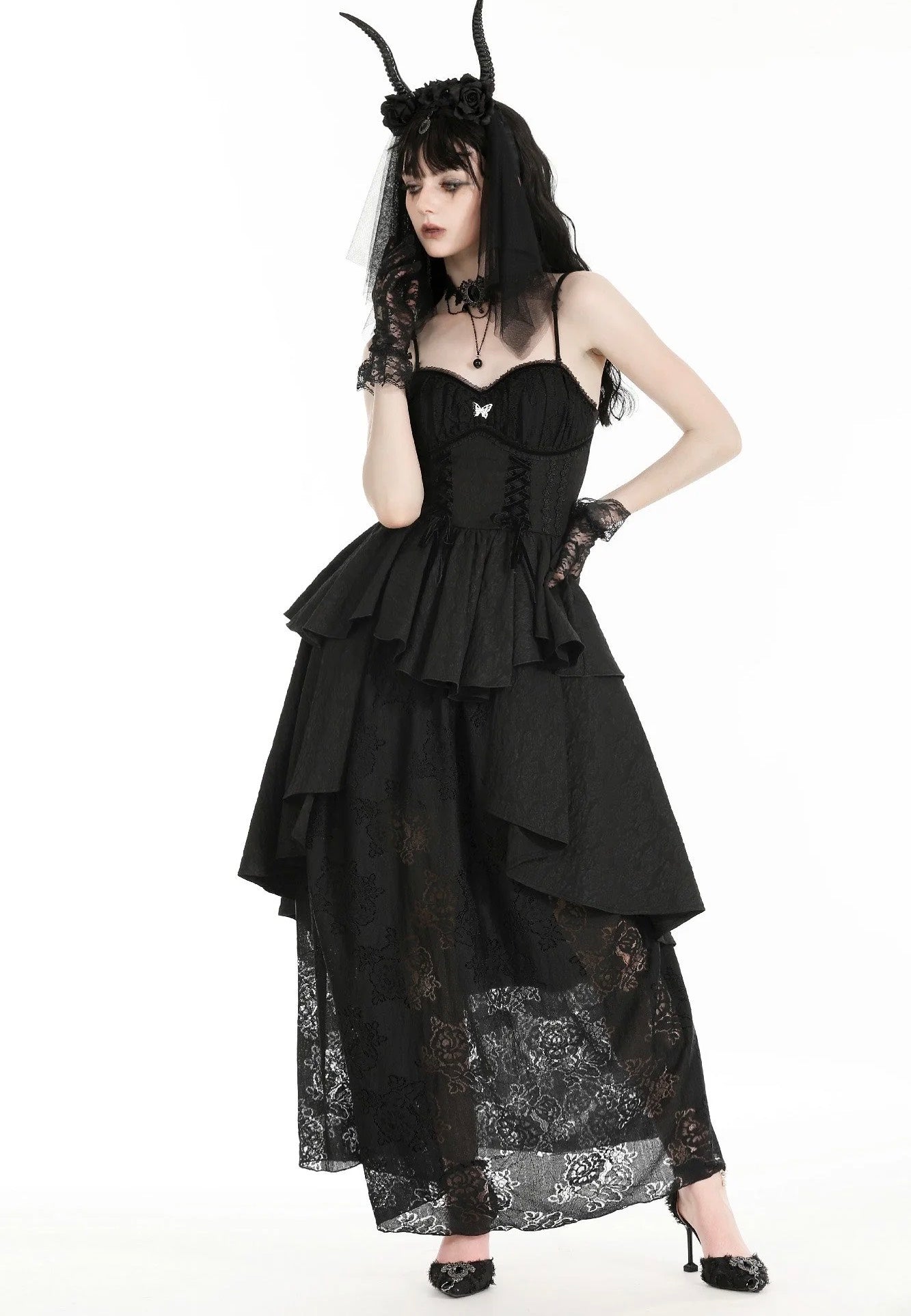 Dark In Love - Gothic Death Butterfly Layered Hi Low Black - Dress | Nuclear Blast Dark In Love - Gothic Death Butterfly Layered Hi Low Black - Dress | Nuclear Blast
