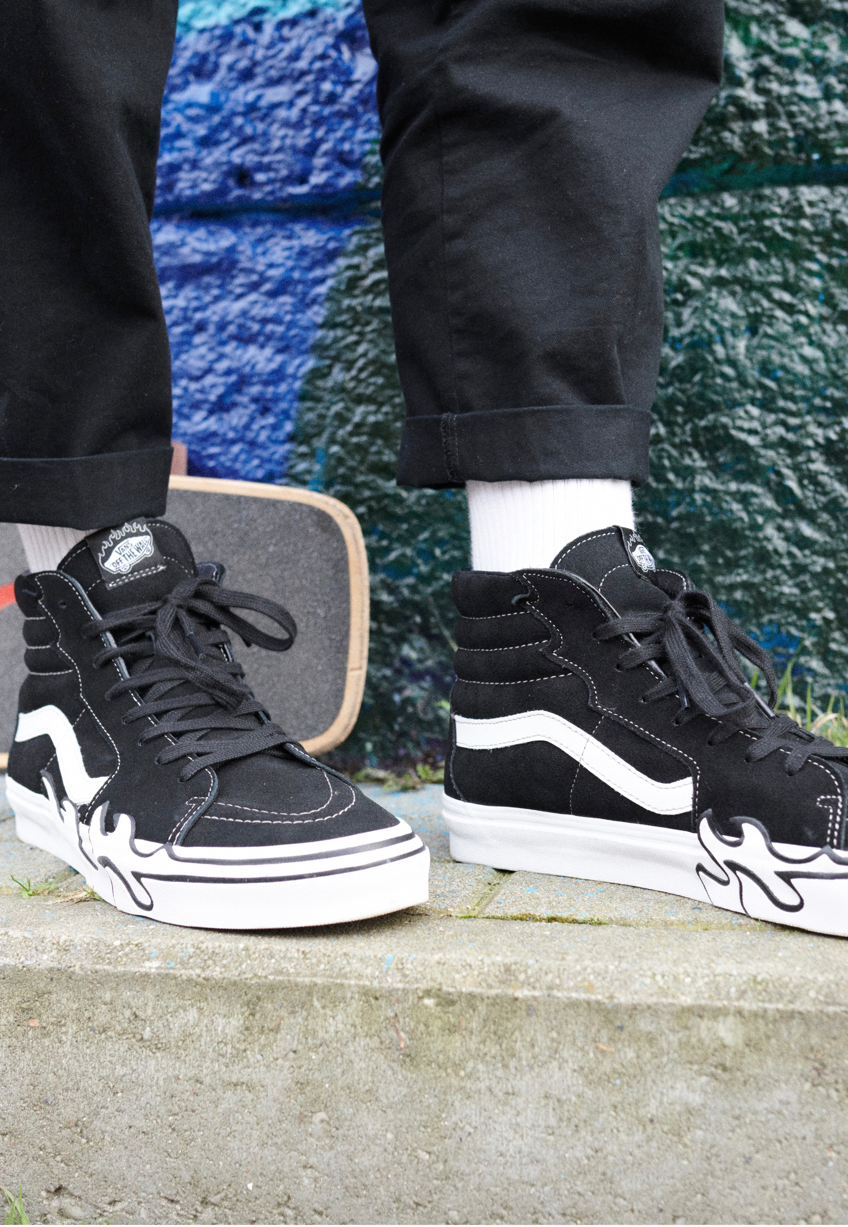 Vans Sk8 Hi Flame Suede Black/White Shoes Nuclear Blast
