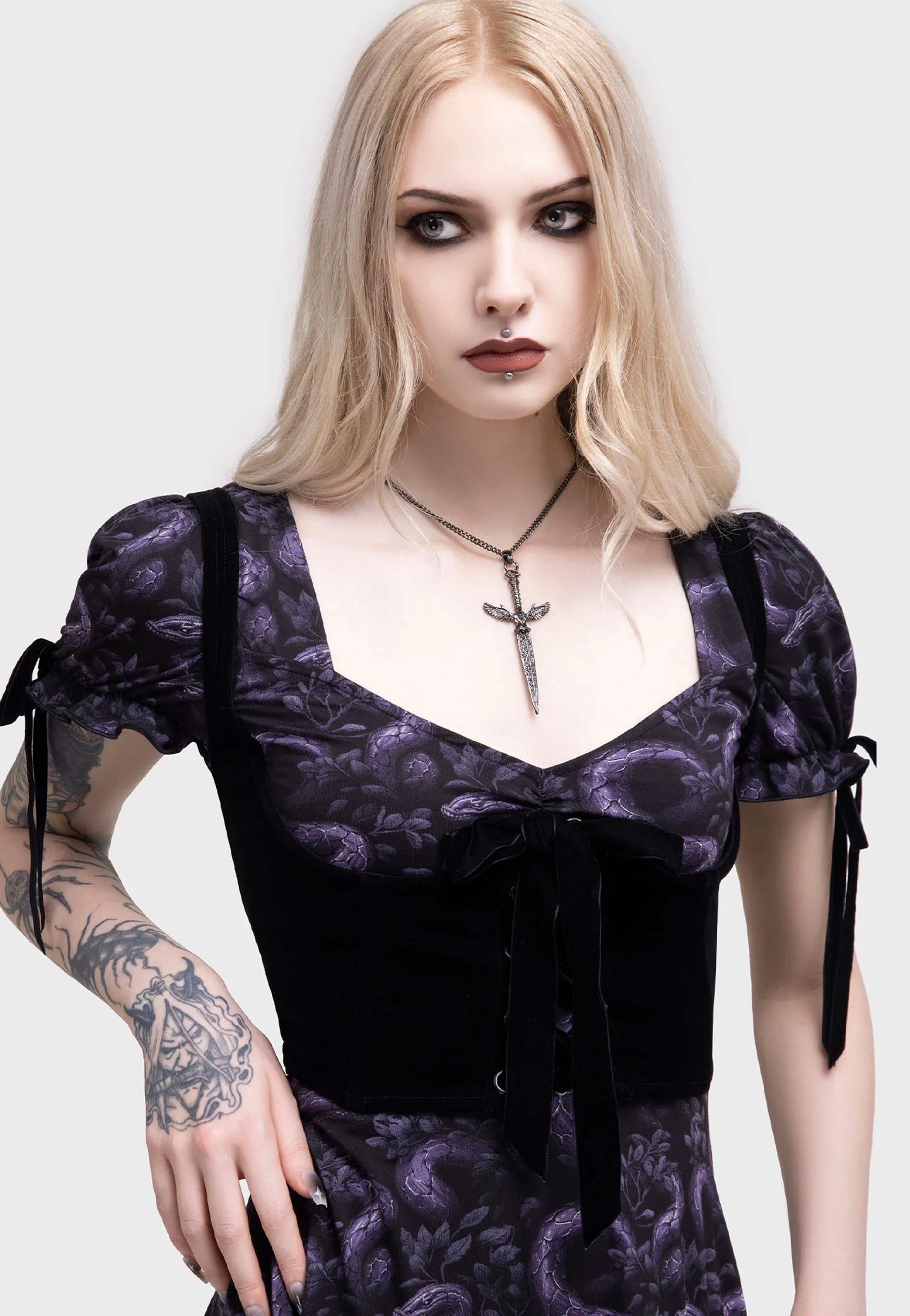 Killstar x Moonbloom - Gloom and Garter Underbust Black - Top | Women-Image