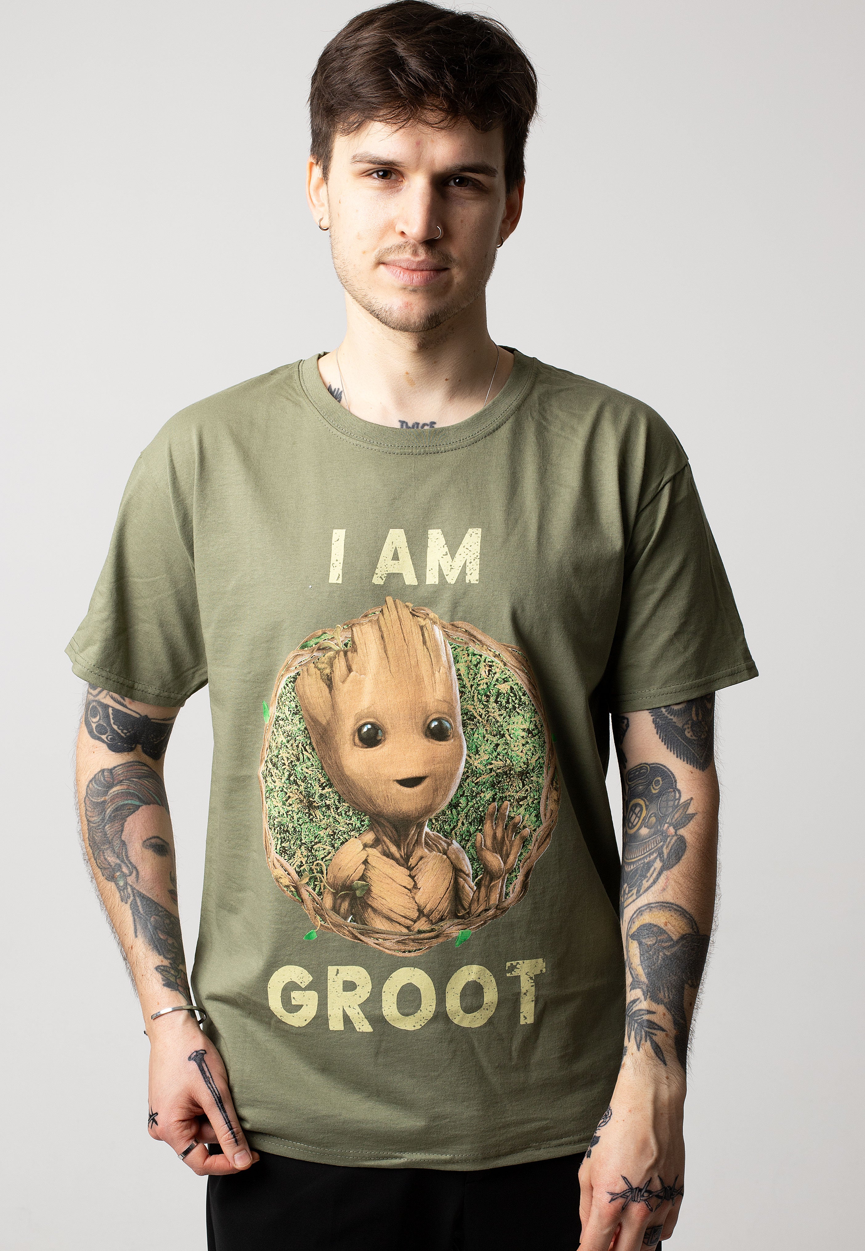 Guardians Of The Galaxy I Am Groot Badge Olive T-Shirt