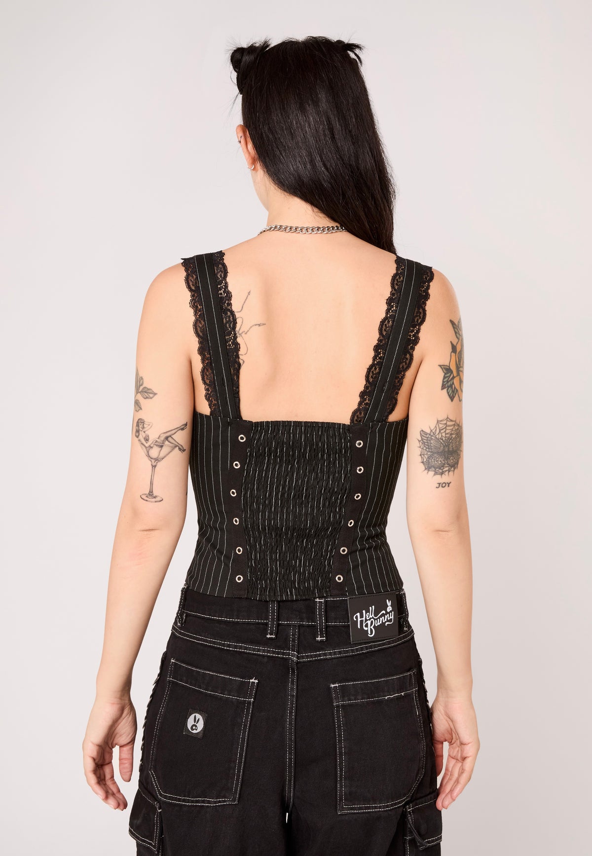 Hellbunny Quinzel C Pinstripe Black/White Top