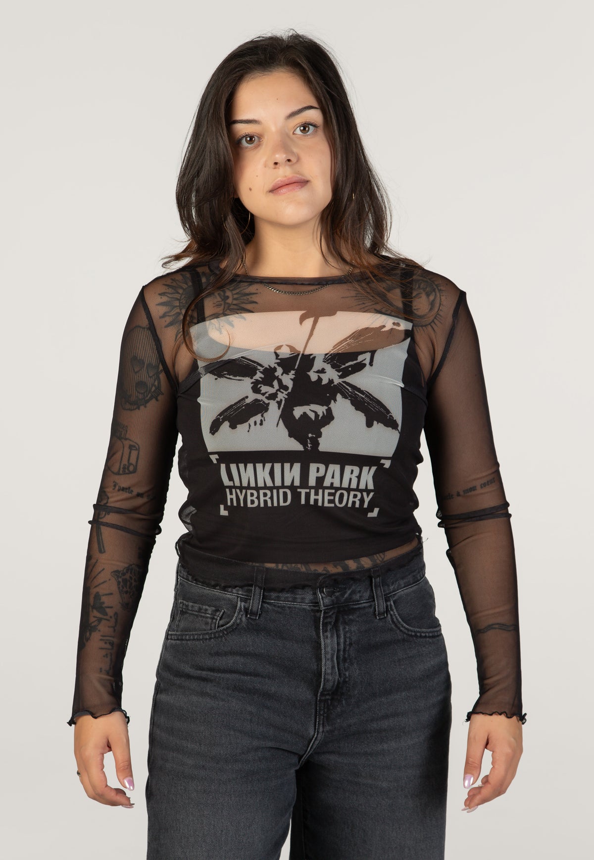 Linkin Park Hybrid Theory Mesh Cropped Manga larga