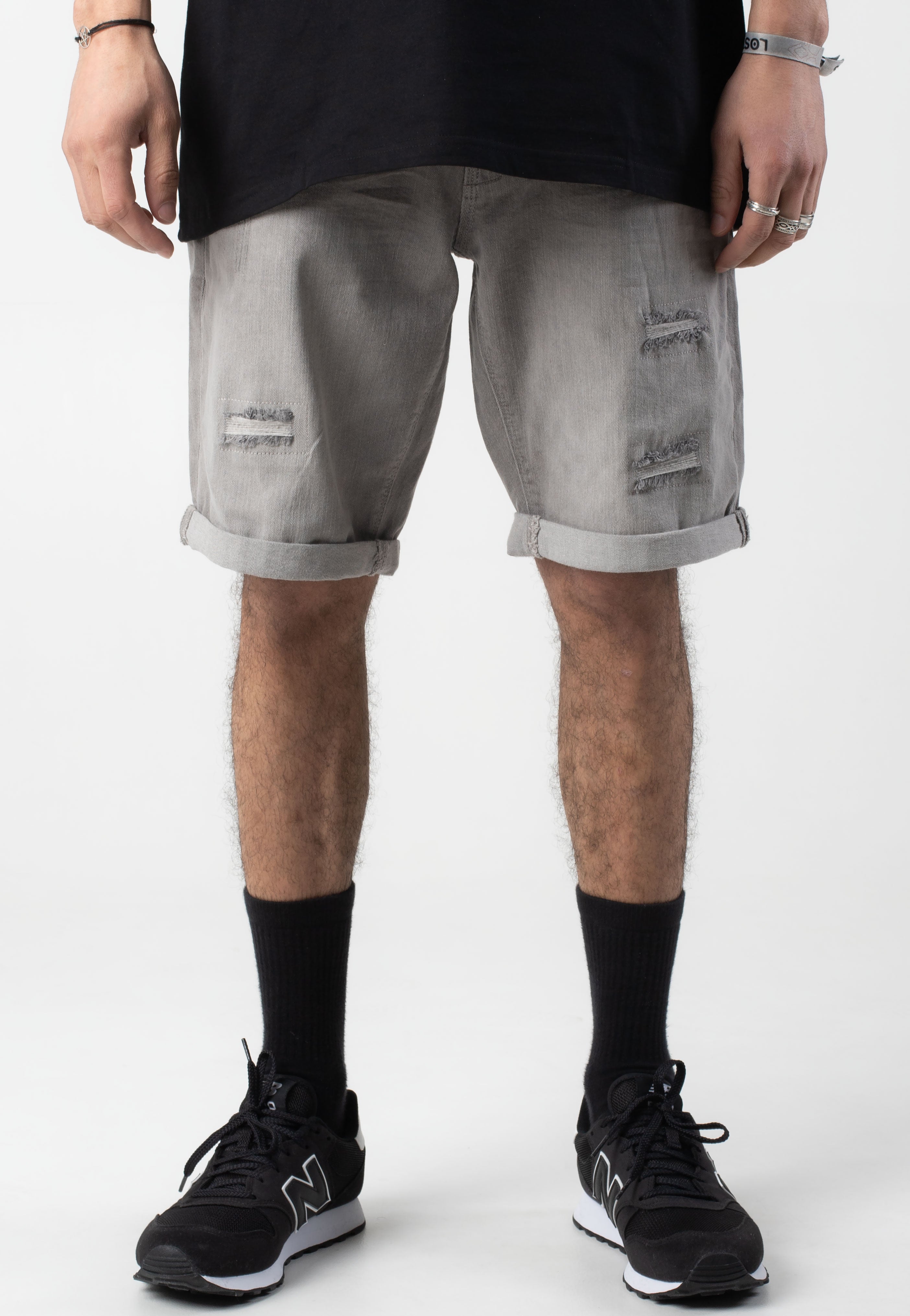Indicode - Kaden Holes Light Grey - Shorts | Men-Image