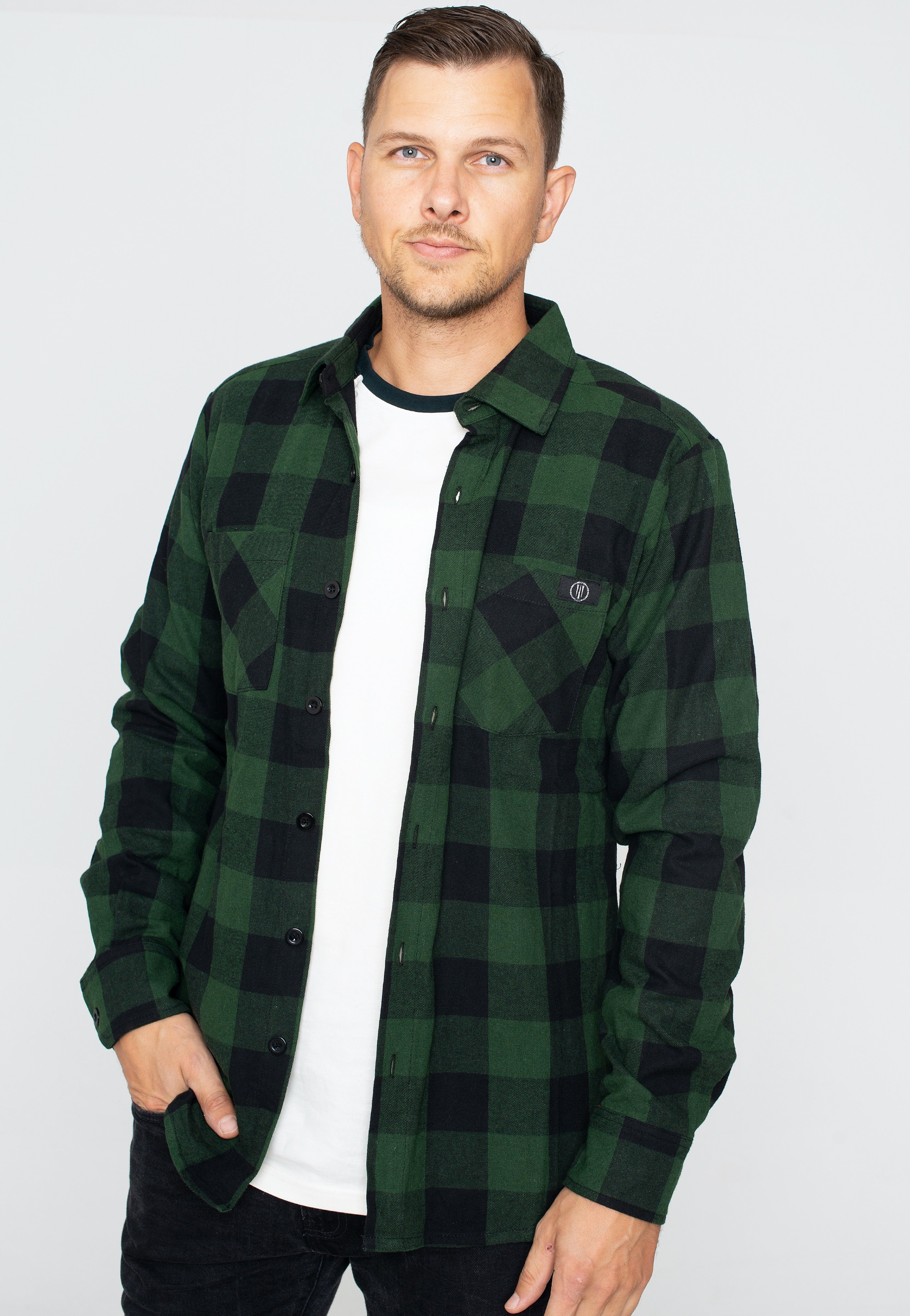 slim fit dress slacks Emerald Green Solid Satin Men's Long Sleeve Dress Shirt, L main image 1
