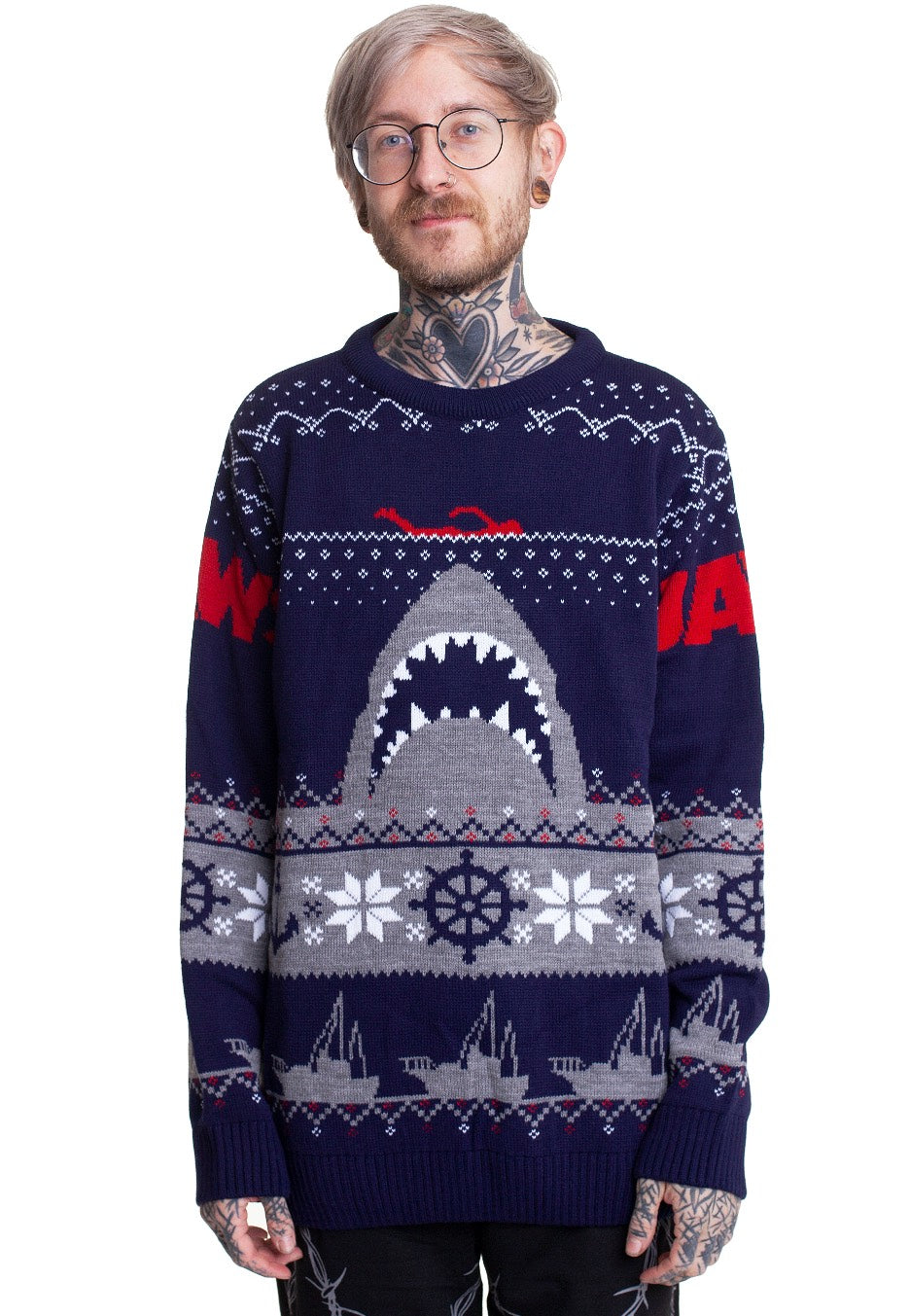 Jaws Shark Xmas Knit Jersey de punto