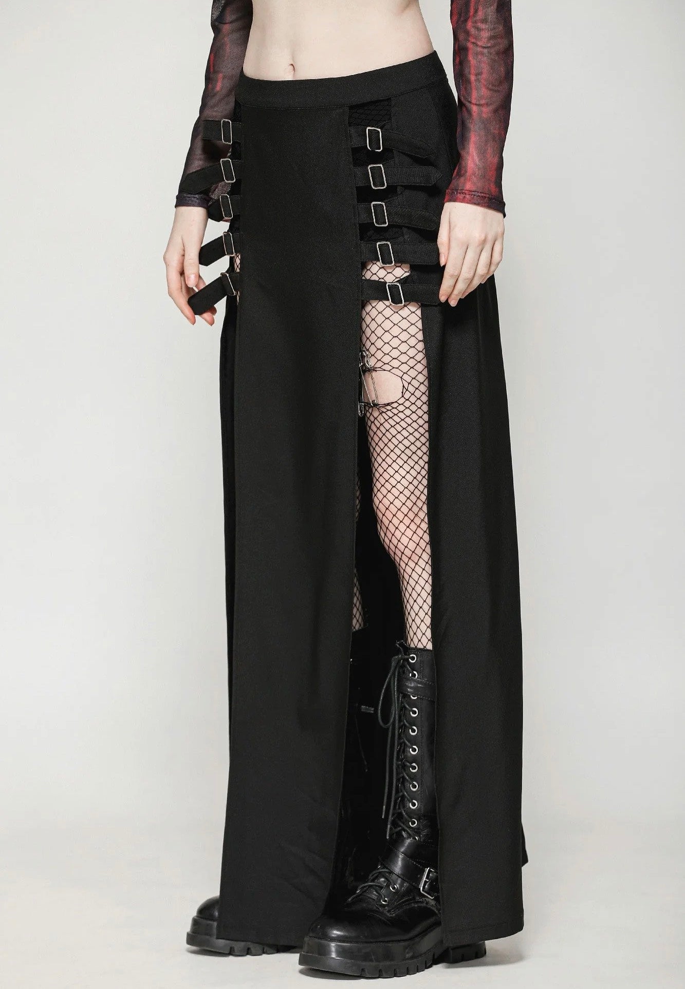 Dark In Love - Punk Black Slit Metal Long - Skirt | Women-Image