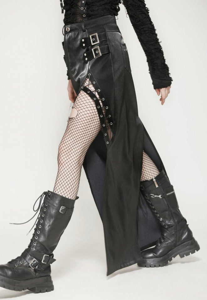 Dark In Love - Punk Black Leather Bodycon Split - Skirt | Women-Image