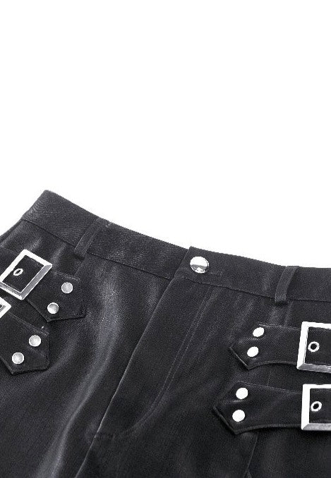 Dark In Love - Punk Black Leather Bodycon Split - Skirt | Women-Image