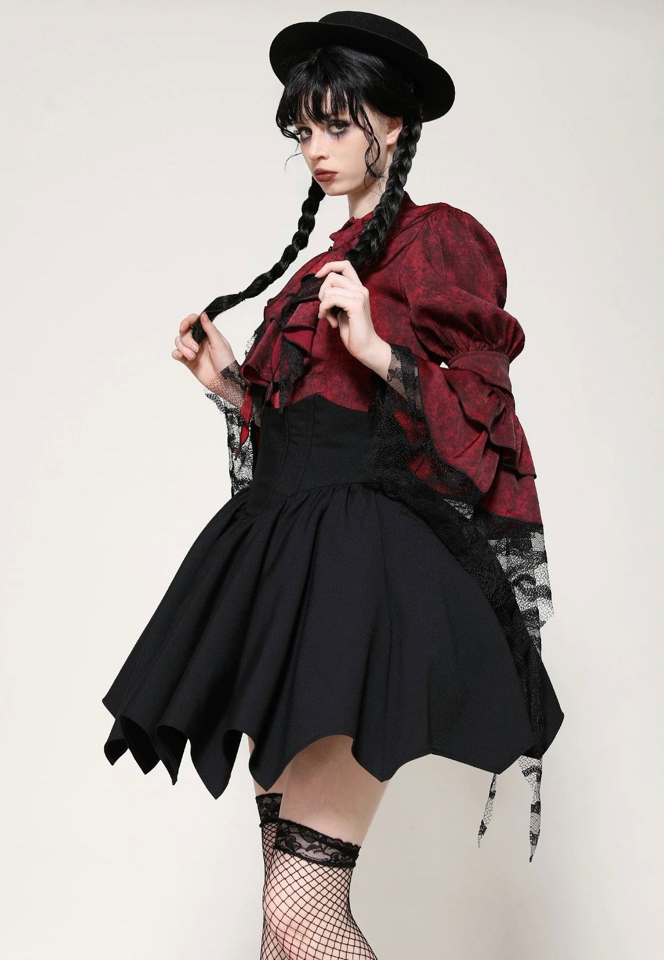 Dark In Love - Black Minimalist Batwing High-Waisted A-Line - Skirt | Women-Image