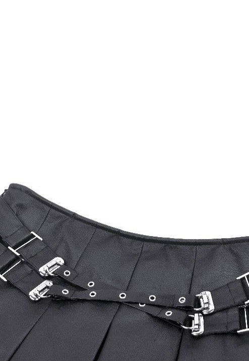 Dark In Love - Punk Sassy Girl Black PU Leather Low-Waisted - Skirt | Women-Image