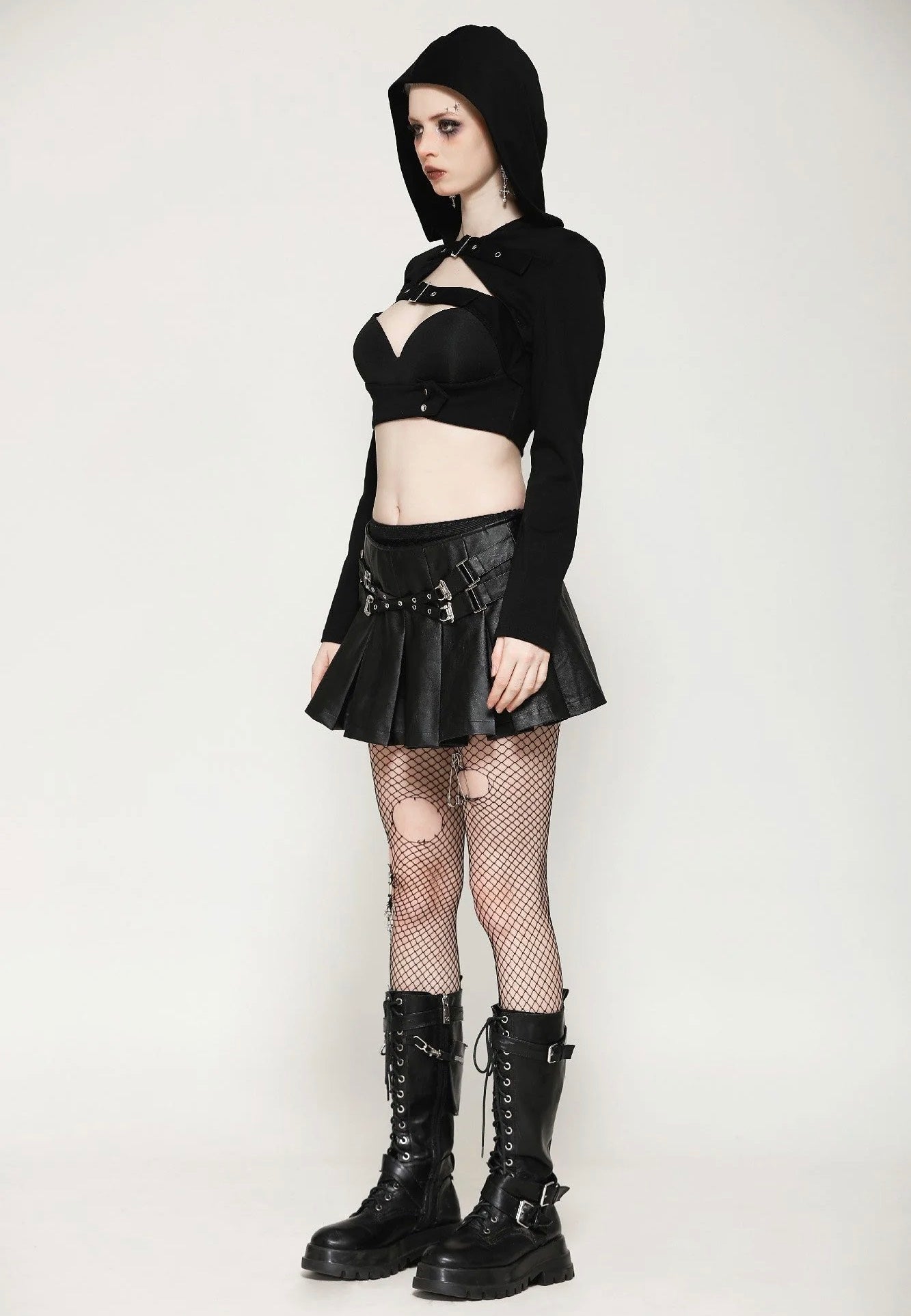 Dark In Love - Punk Sassy Girl Black PU Leather Low-Waisted - Skirt | Women-Image