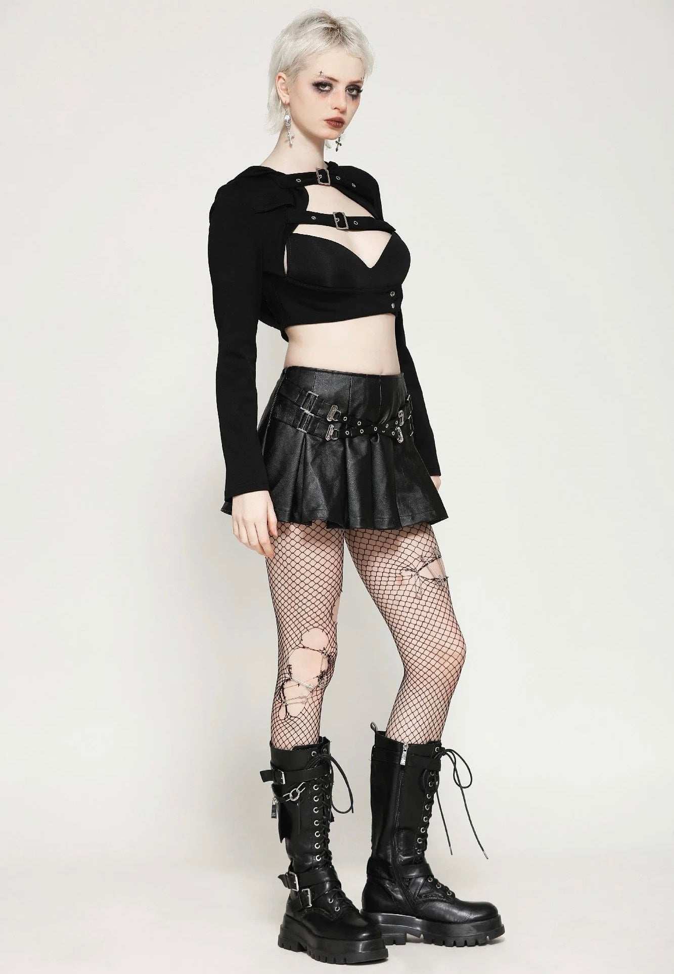 Dark In Love - Punk Sassy Girl Black PU Leather Low-Waisted - Skirt | Women-Image