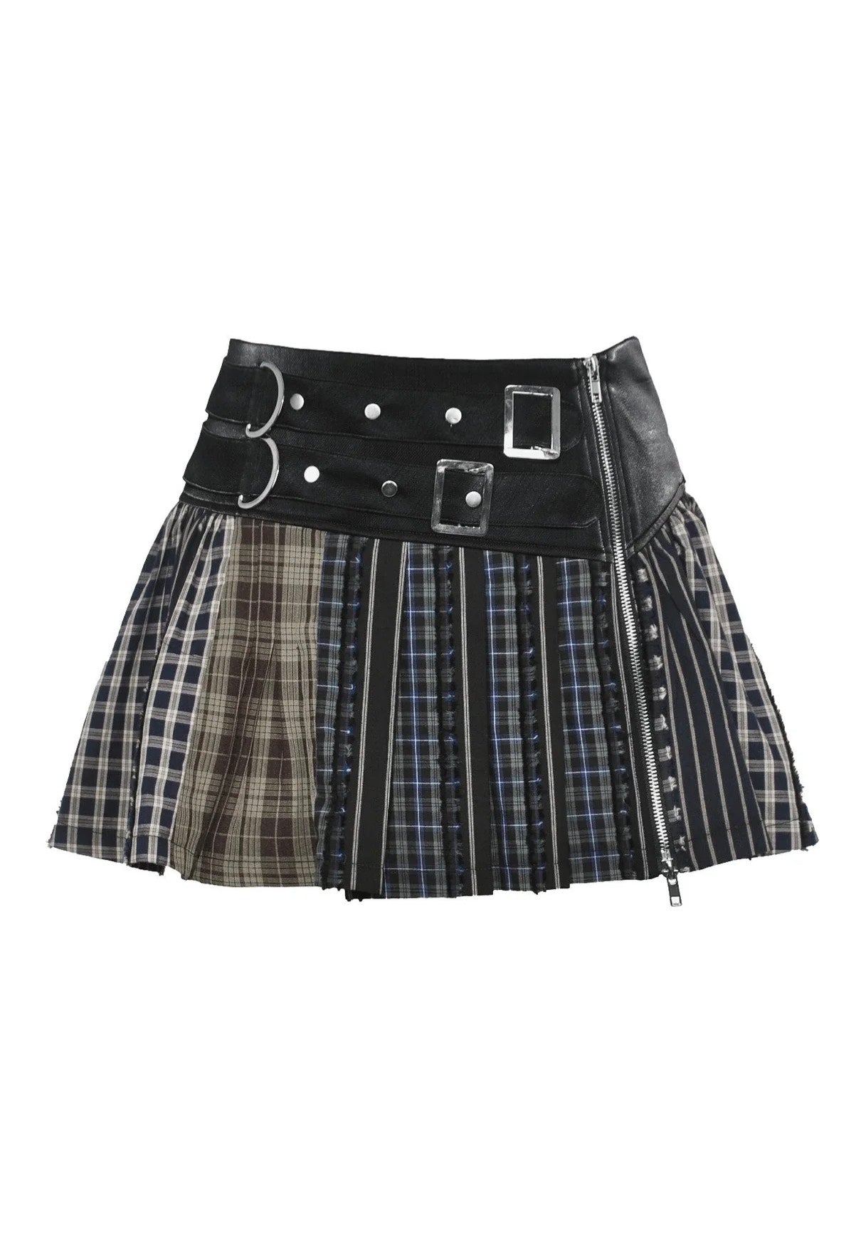 Dark In Love - Colorful Plaid Patchwork Leather-Waist - Skirt | Women-Image
