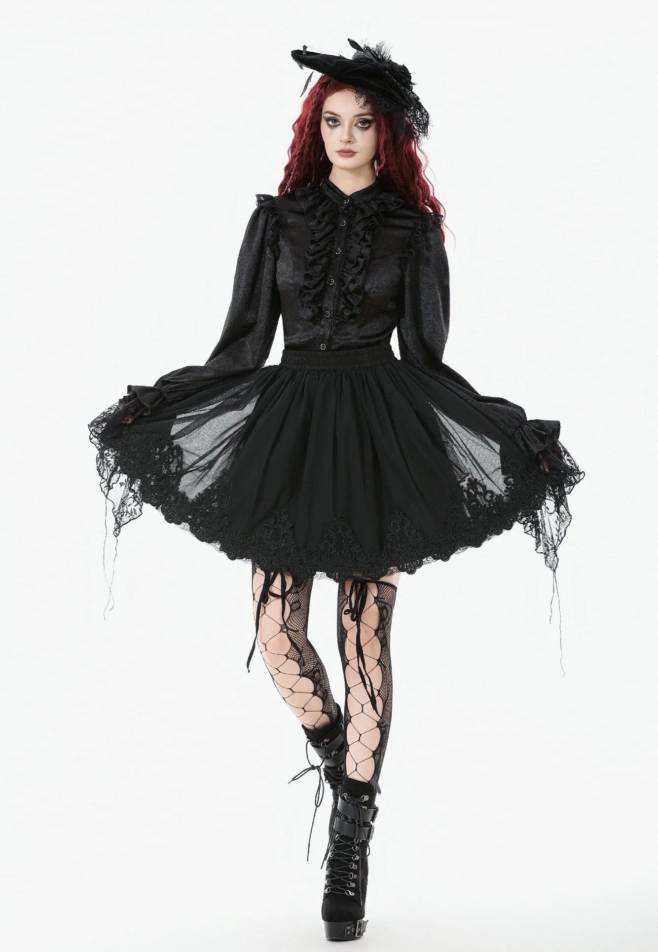 Dark In Love - Black All-Match Shadow Rose Embroidered Petticoat - Ski Dark In Love - Black All-Match Shadow Rose Embroidered Petticoat - Ski