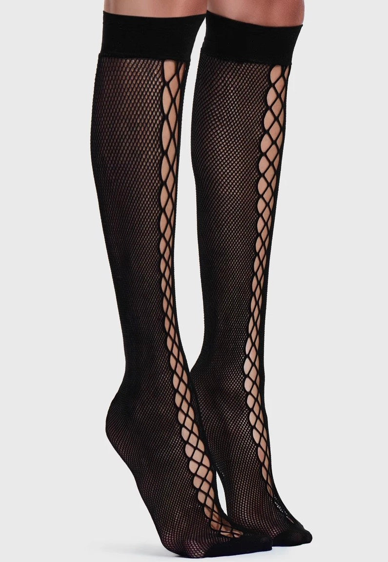 Killstar Lace Up Stockings Black Socken