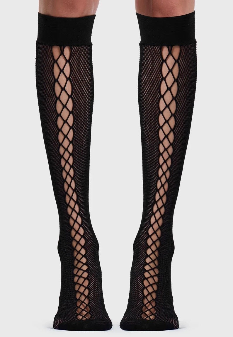 Killstar Lace Up Stockings Black Socken