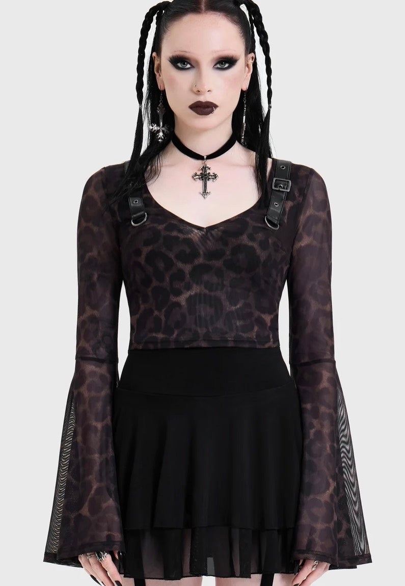 Killstar Leopard Flared Sleeve Brown Top