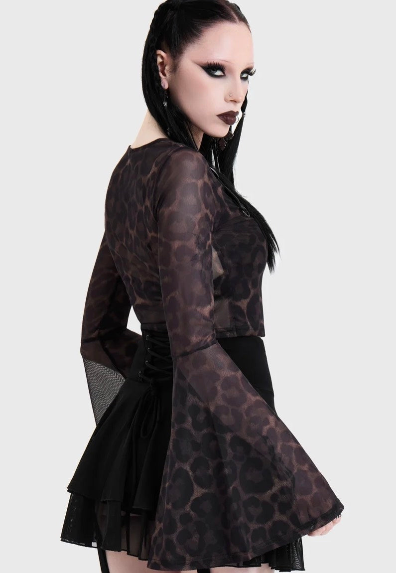 Killstar Leopard Flared Sleeve Brown Top