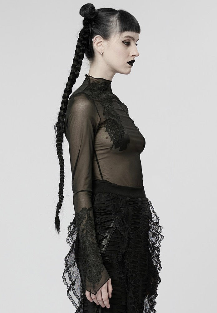 Punk Rave Melinda Sheer Mesh Turtleneck Black Top