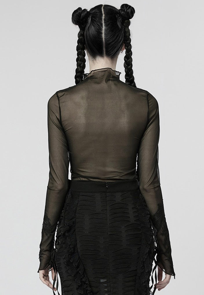Punk Rave Melinda Sheer Mesh Turtleneck Black Top