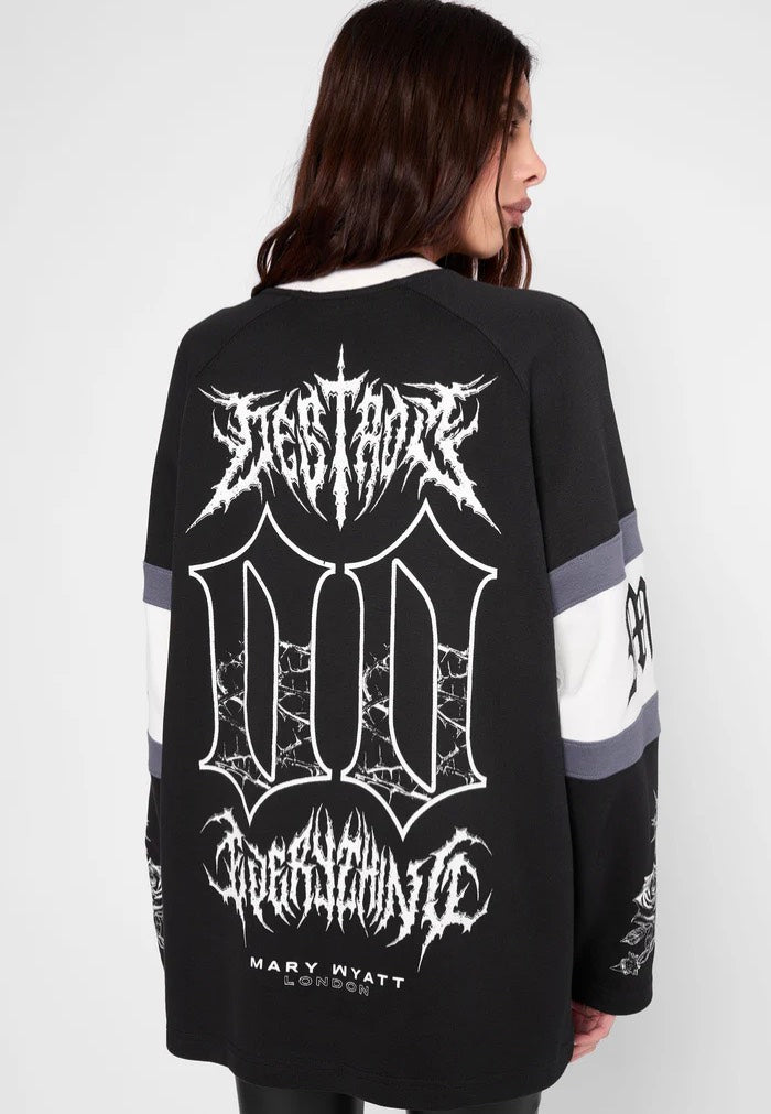Mary Wyatt Destroy Oversized Hockey Black Jersey