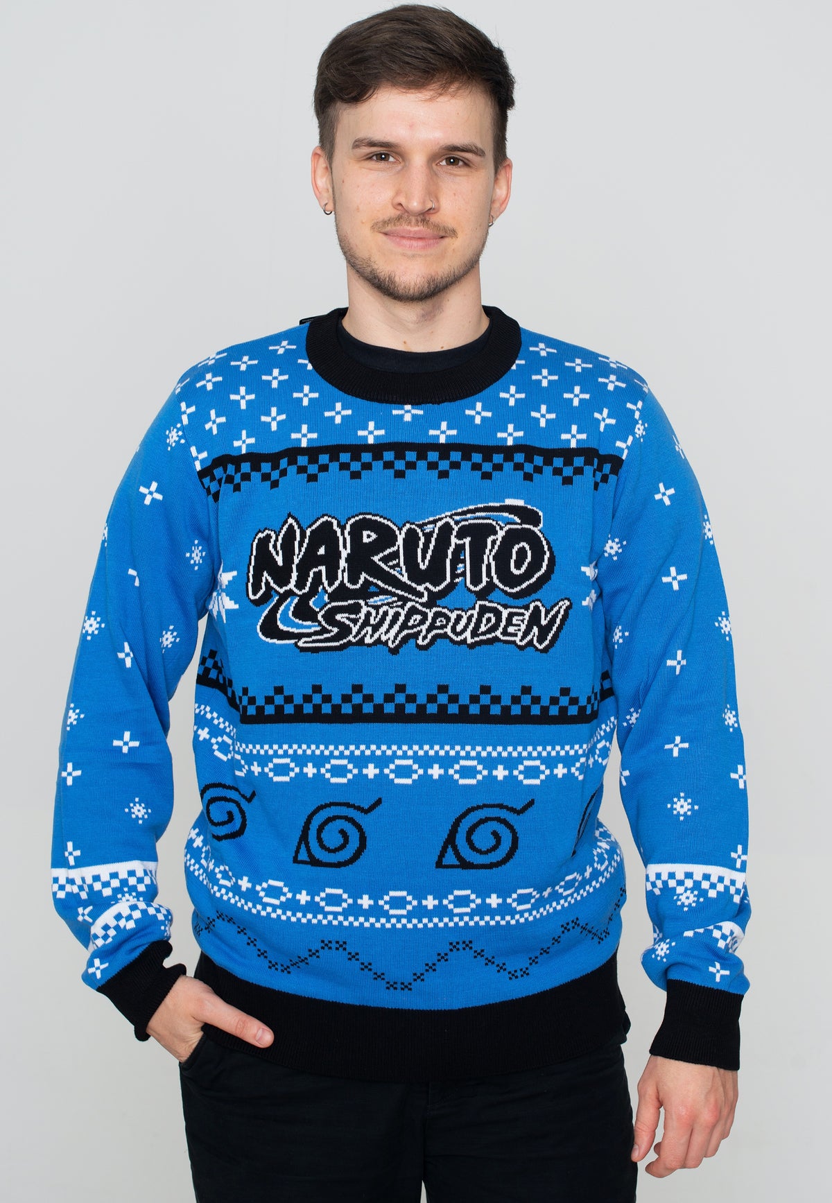 Naruto Logo Xmas Knit Blue Jersey de punto
