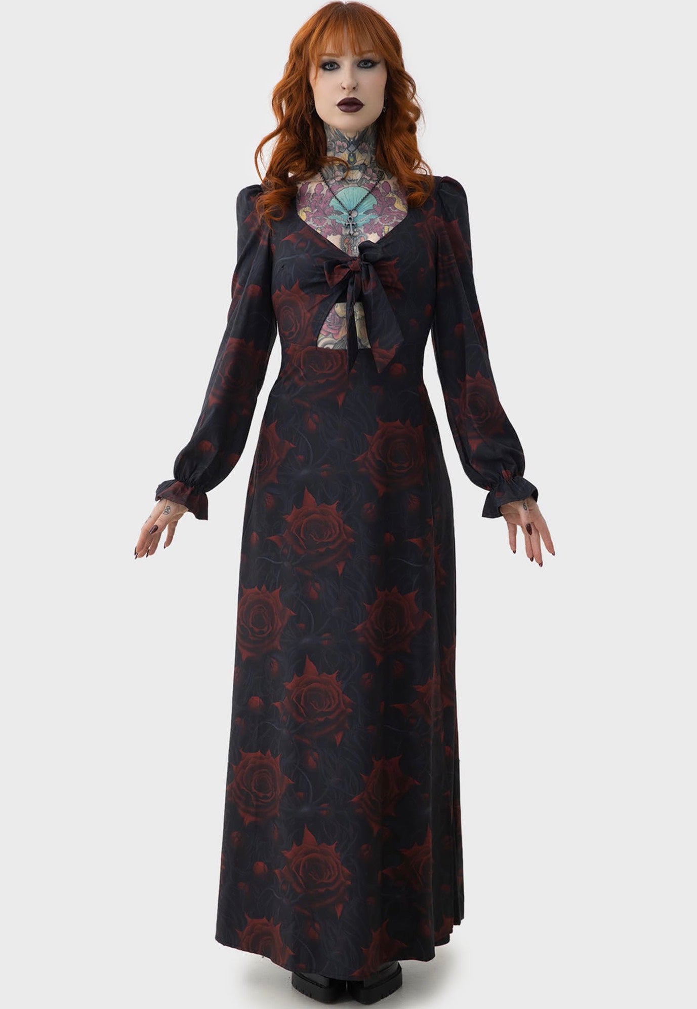 open lace back dress Victorian-Inspired Gothic Black and Red Gothic Dress with Satin Corset   WonderlandByLilian