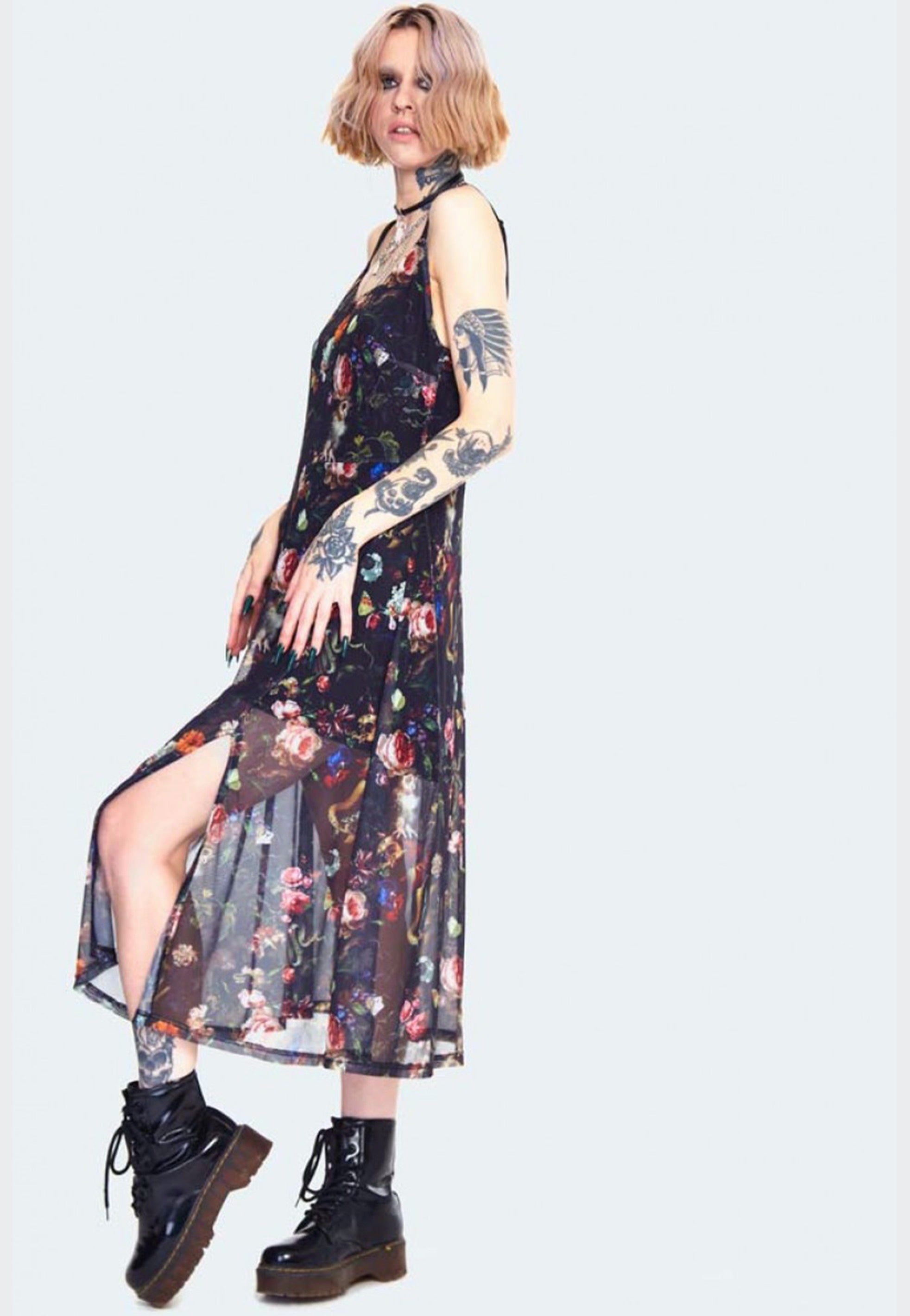 Jawbreaker - Night Garden Print Midi With Front Open Black - Dress
