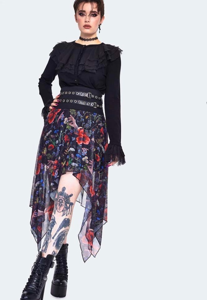 Jawbreaker - Night Meadow Asymmetrical Mesh Multi - Skirt