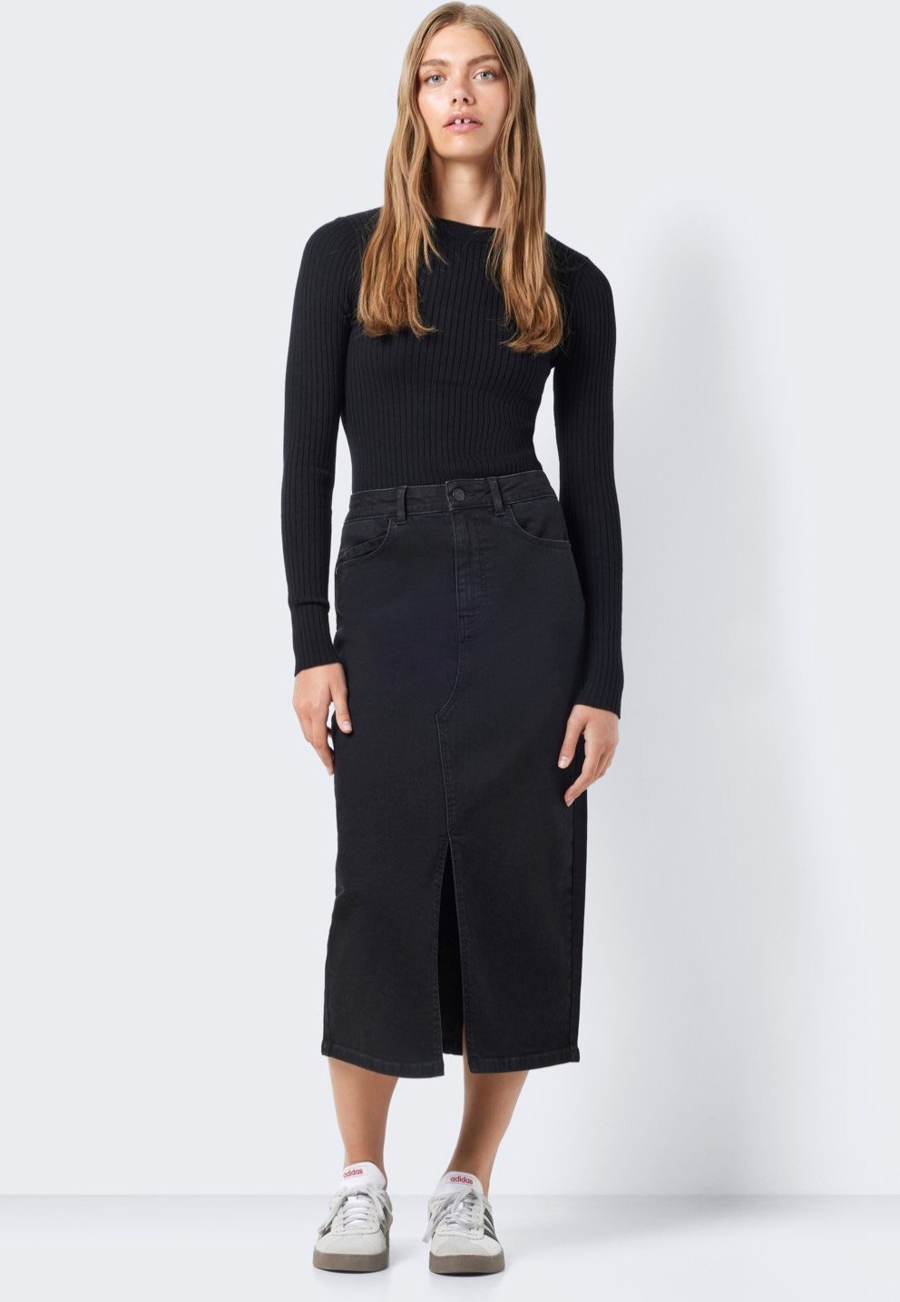 Noisy May - Kath Slit Midi Black Denim - Skirt