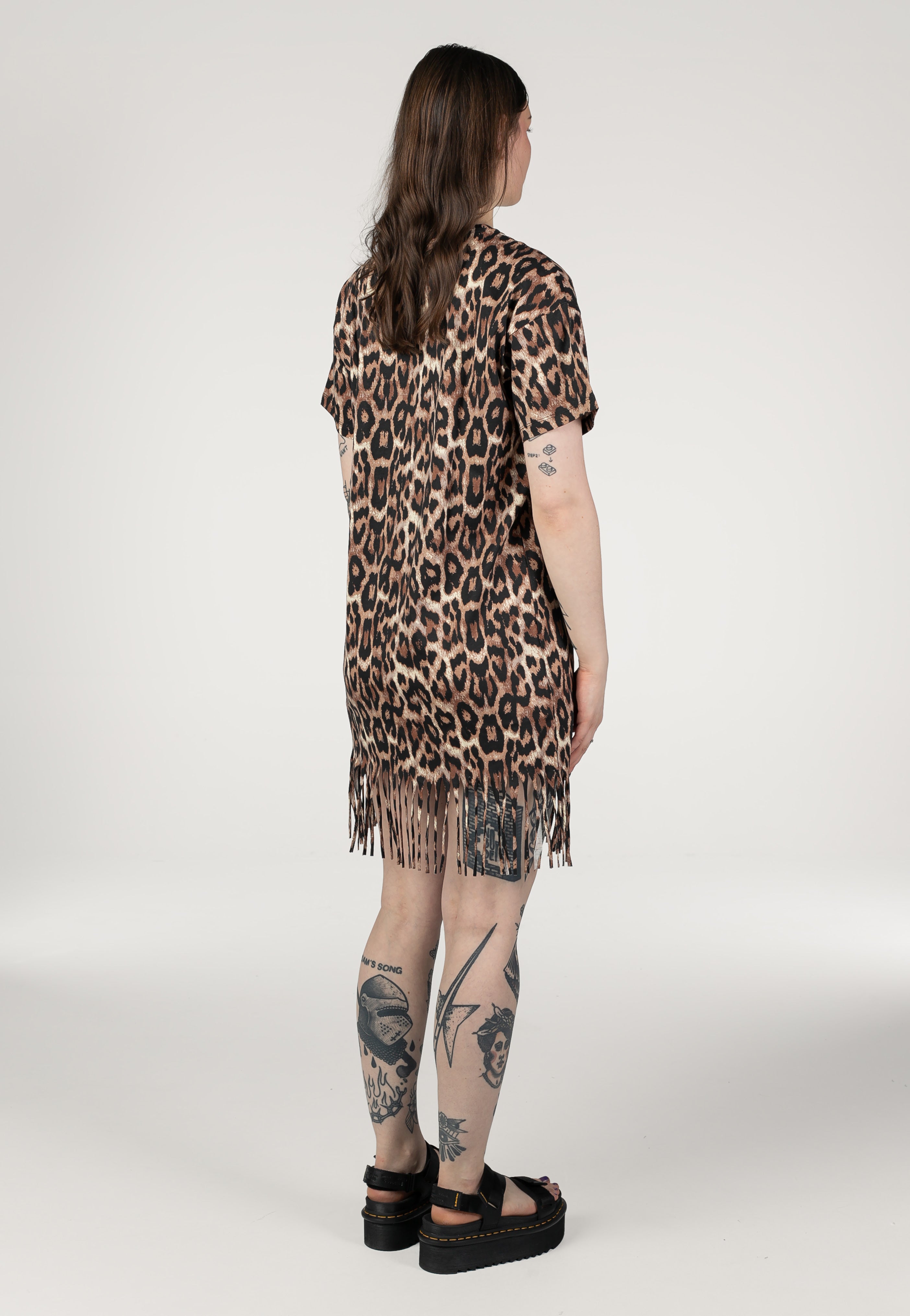 Noisy May - Keyla AOP Fringe O-Neck Black Leo - Dress | Women-Image