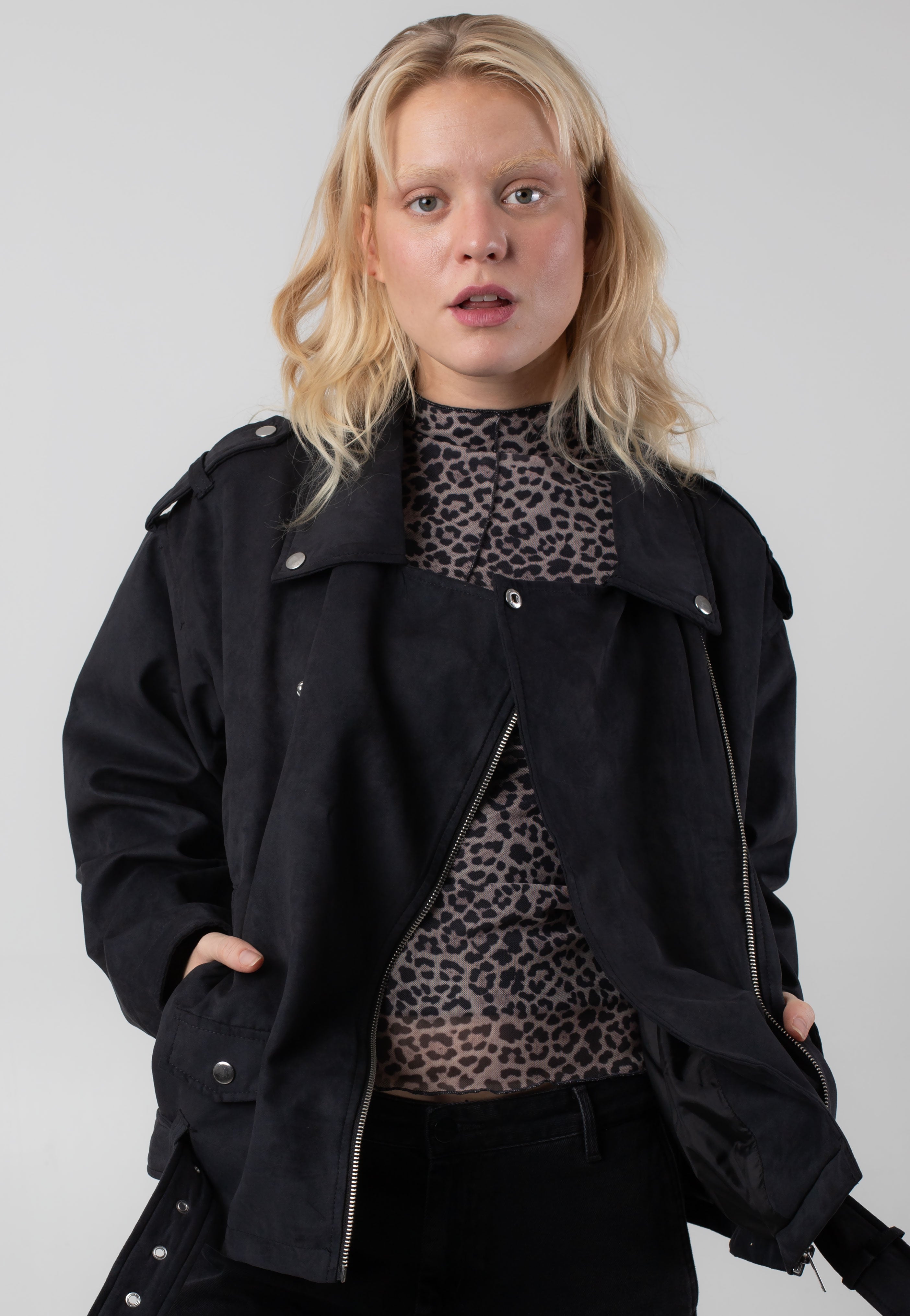 Noisy May - Paulina Suede Oversize Biker Black - Jacket | Women-Image