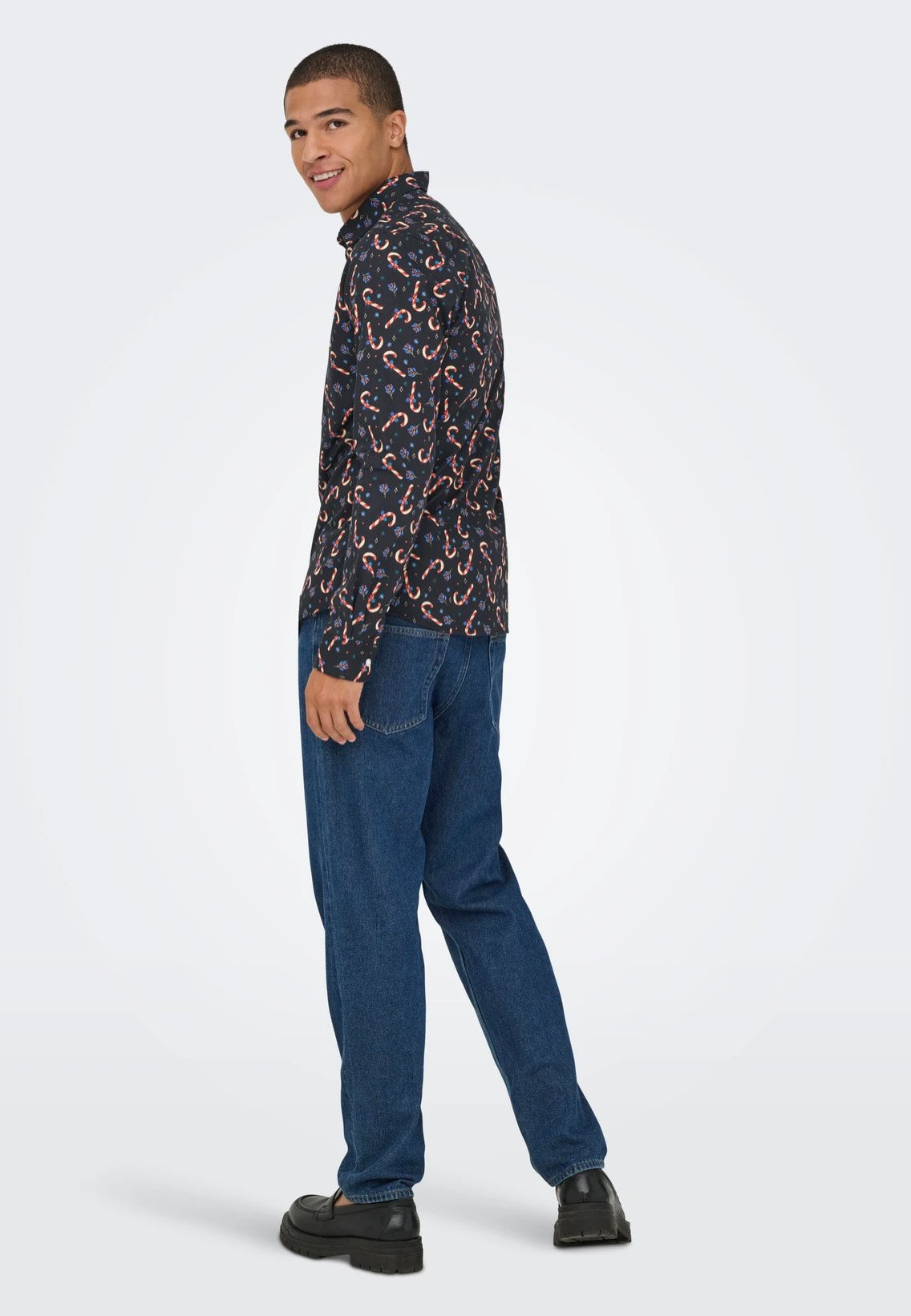 Only & Sons - Elf Xmas AOP Slim Poplin Black - Shirt | Men-Image