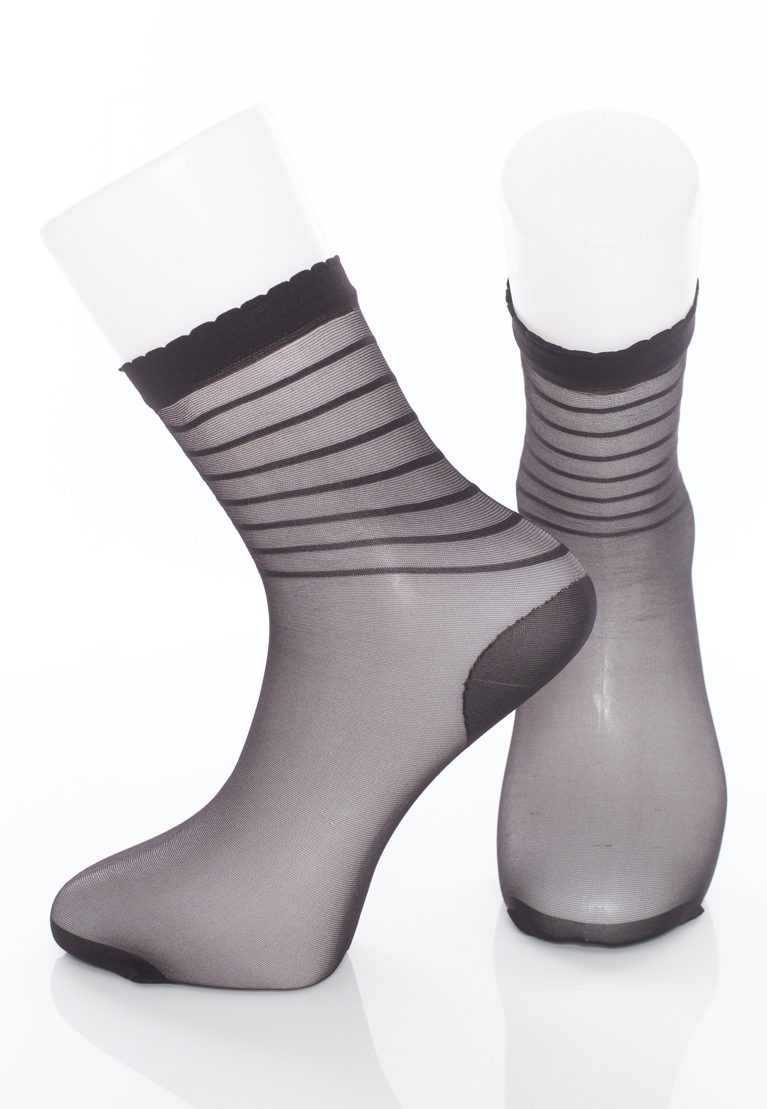 Pamela Mann - Sheer and Stripe Ankle Black - Socks | Neutral-Image