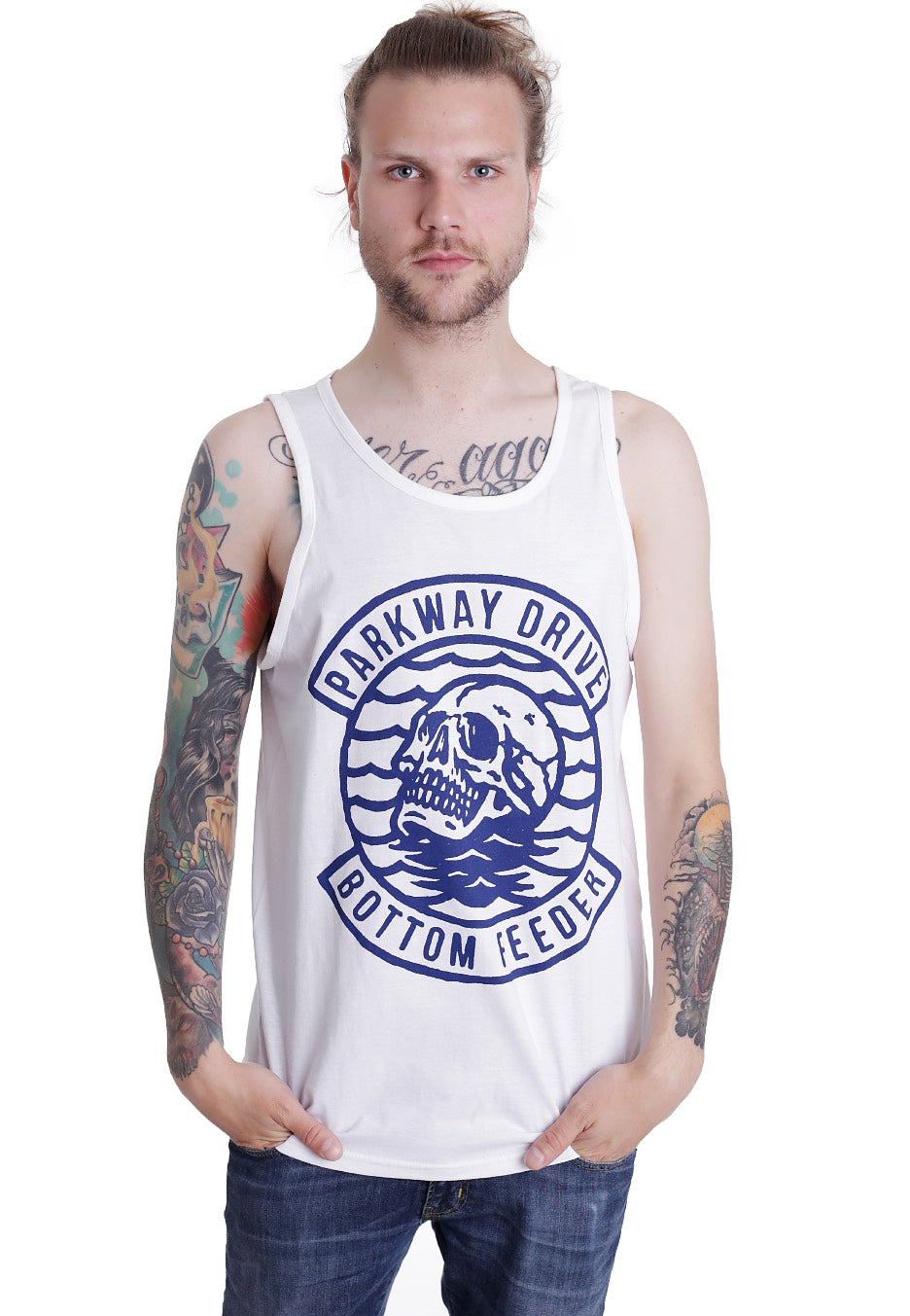 Parkway Drive - Navy Bottom Feeder White - Tank | Men-Image