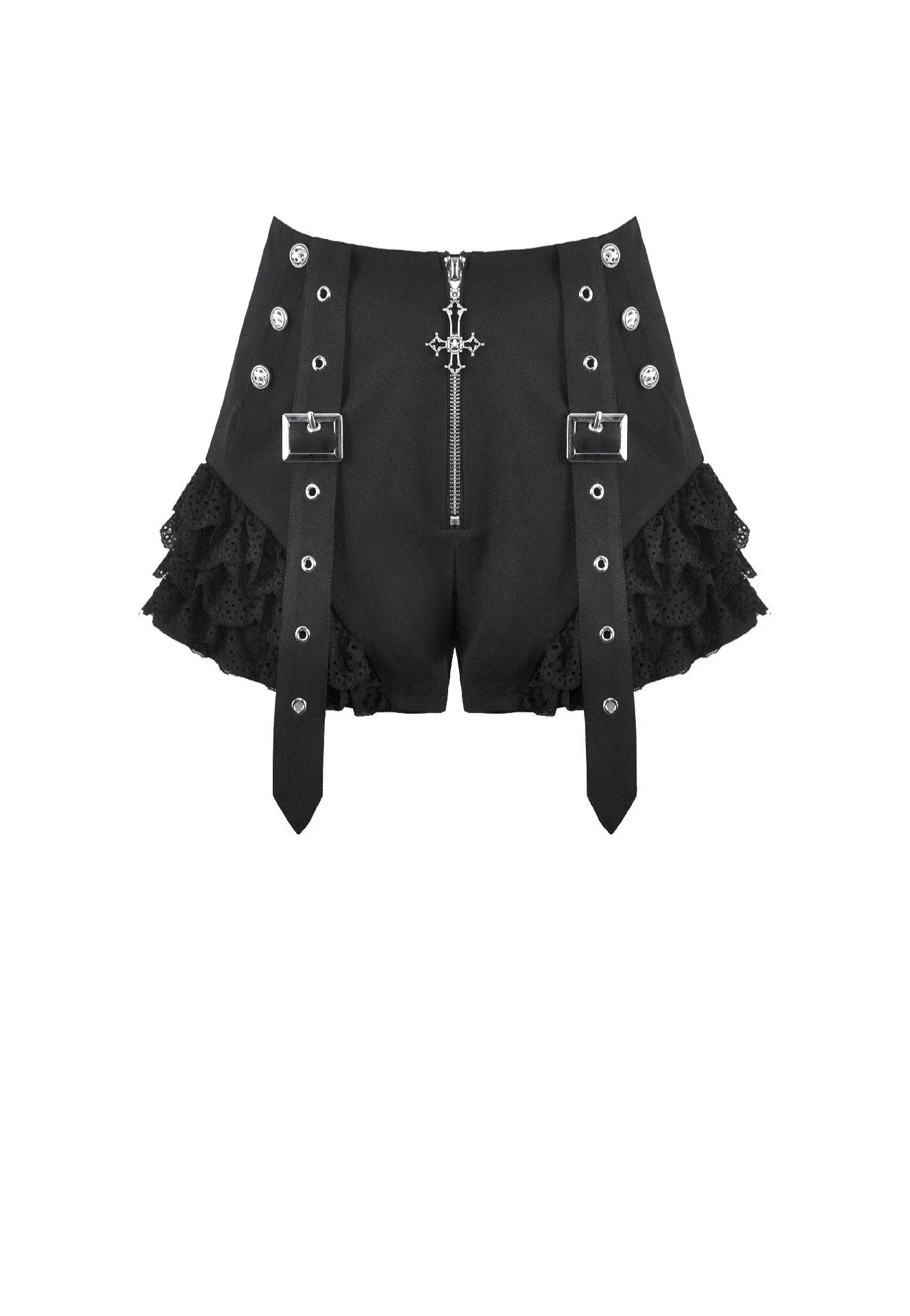 Dark In Love Night Ban Dark Punk Cross Zipper Metal Buckle Lace Shorts