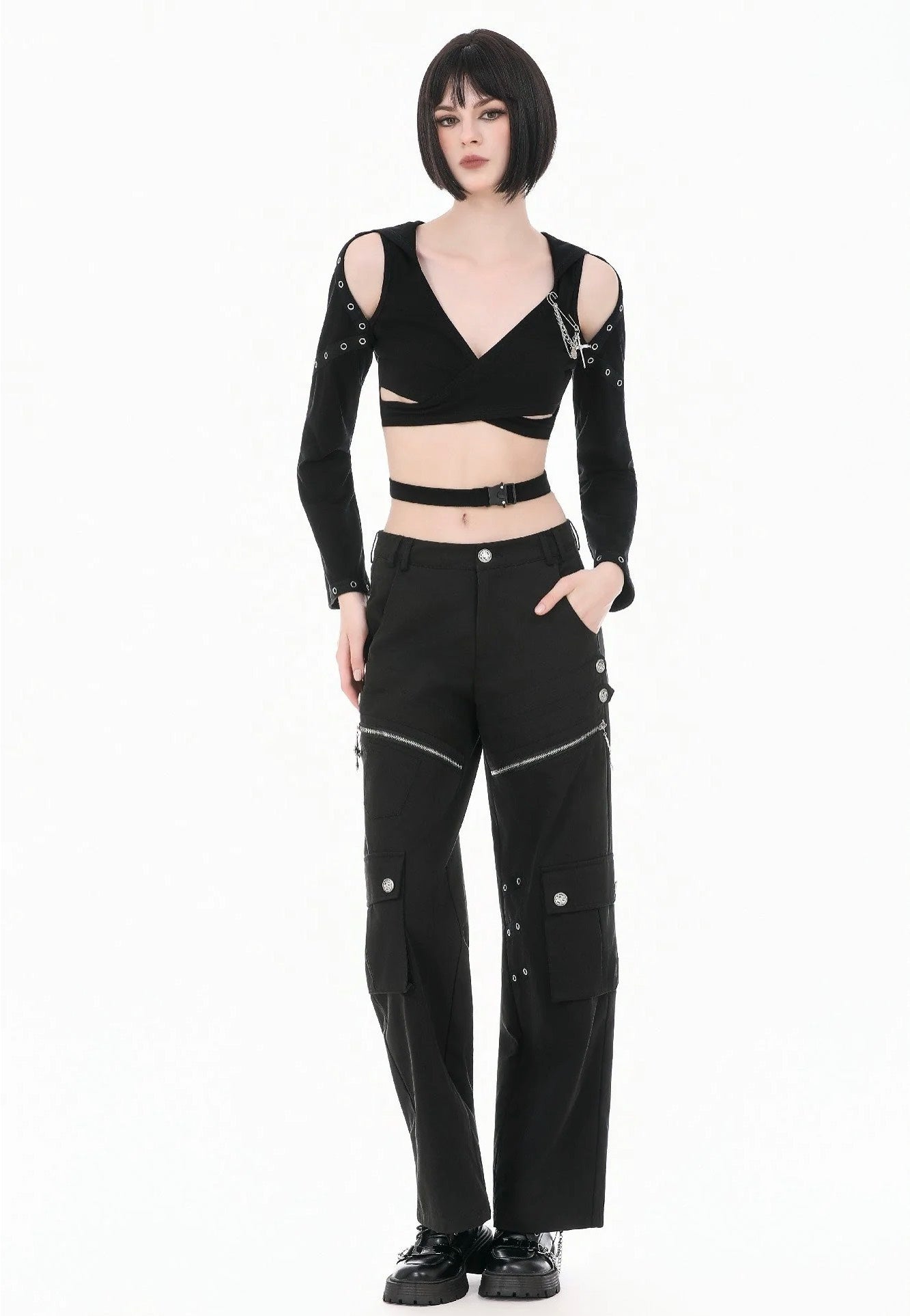Dark In Love Urban Mobility Dark Techwear Multi Pocket Cross Zip Pantalones