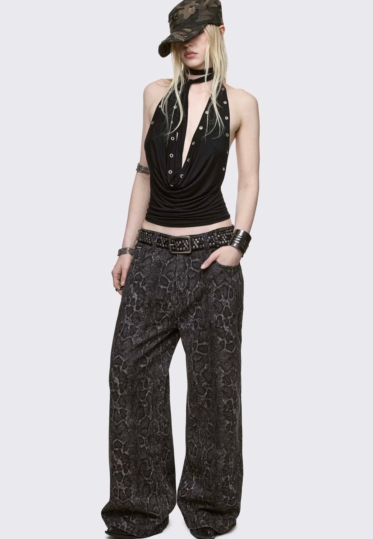 Minga London - Python Baggy Black - Jeans | Women-Image