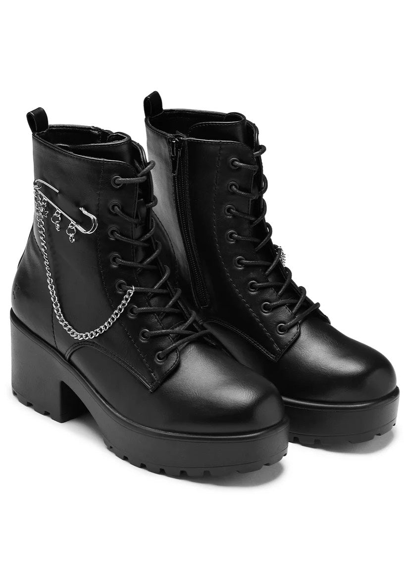 Koi Footwear - Salvius Safety Pin Military Lace Up Black - Girl Shoes | Women-Image