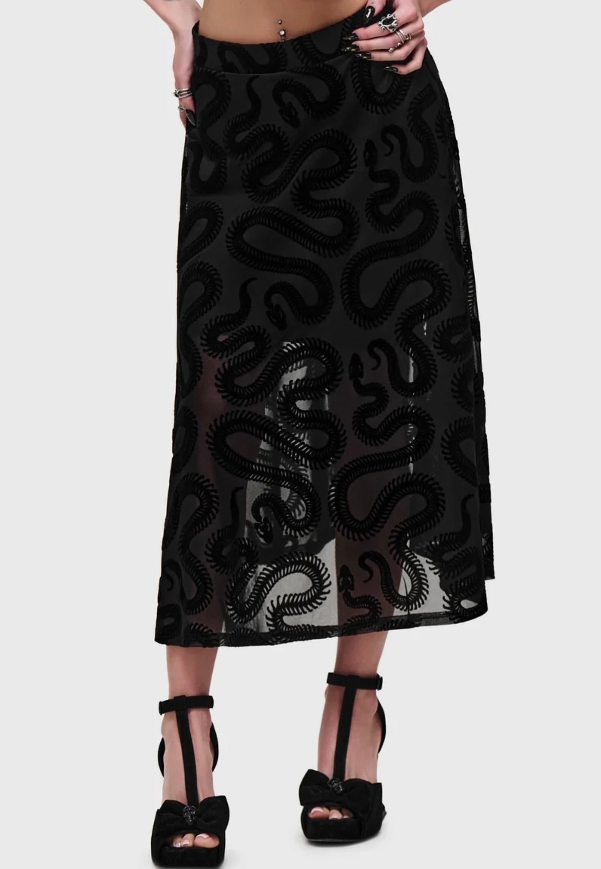 Killstar Serpentes Midi Black Minifalda