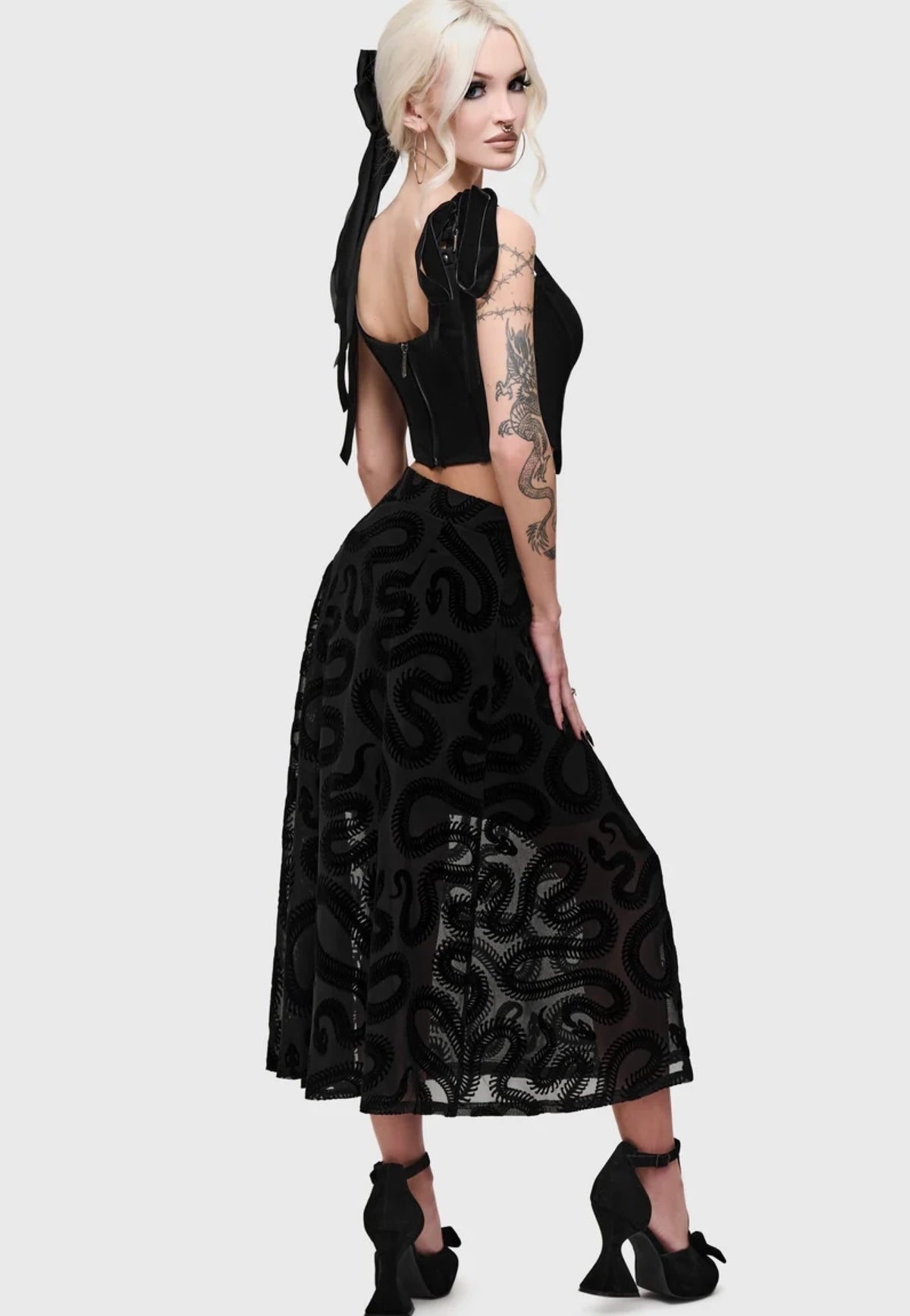 Killstar Serpentes Midi Black Minifalda