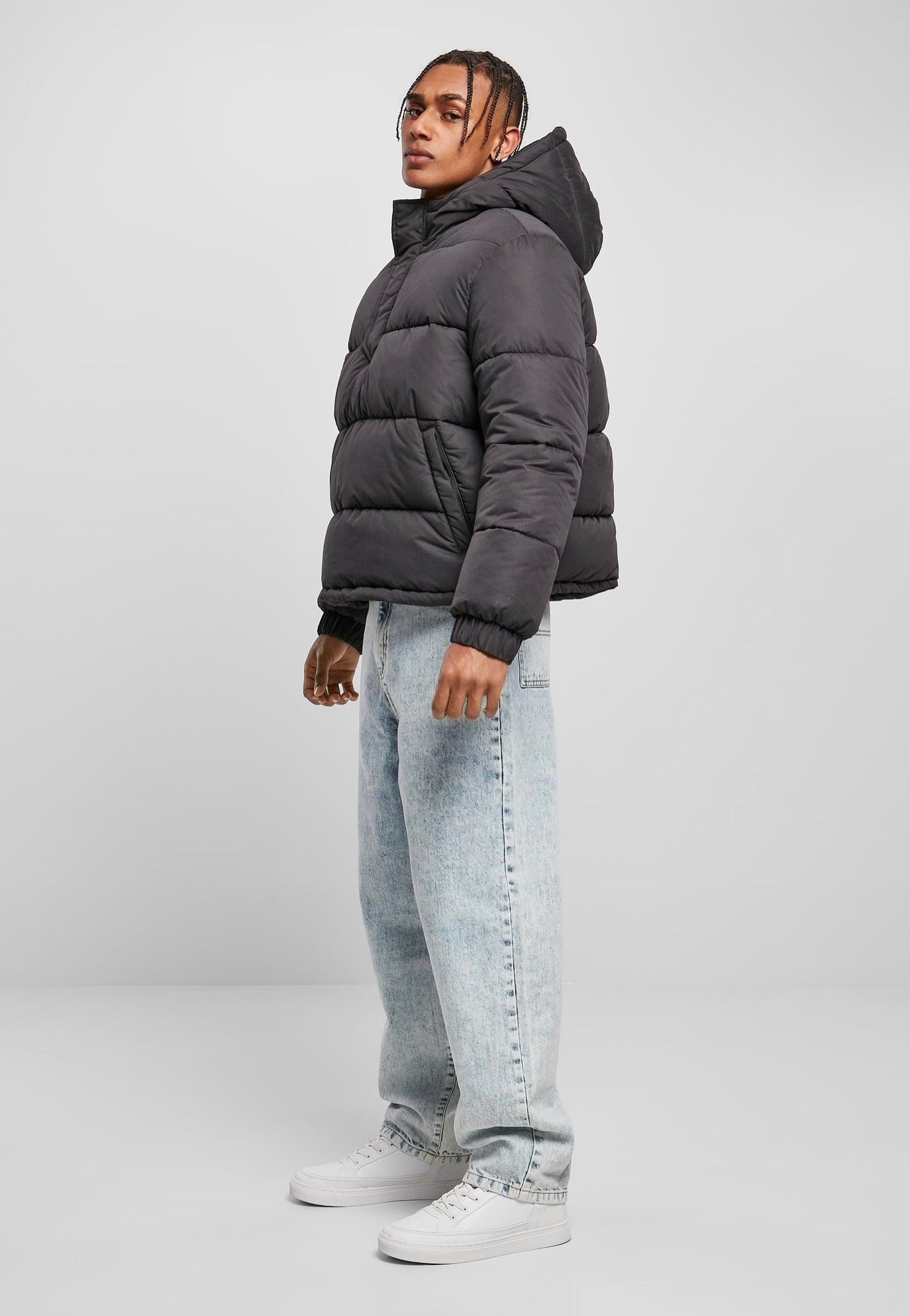 Urban Classics - Hooded Cropped Pull Over Down Black - Jacket | Men-Image